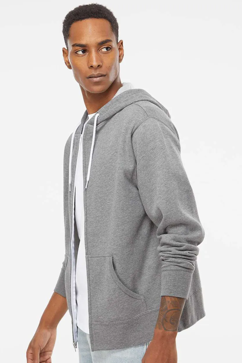 Independent Trading Company Mens Full Zip Hooded Sweatshirt Hoodie w/ Pockets - Heather Gunmetal Grey