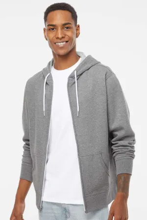 Independent Trading Company Mens Full Zip Hooded Sweatshirt Hoodie w/ Pockets - Heather Gunmetal Grey