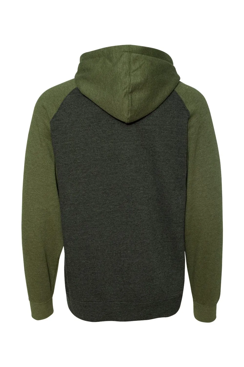 Independent Trading Company Mens Raglan Hooded Sweatshirt Hoodie w/ Pouch Pockets - Heather Charcoal Grey/Heather Army Green