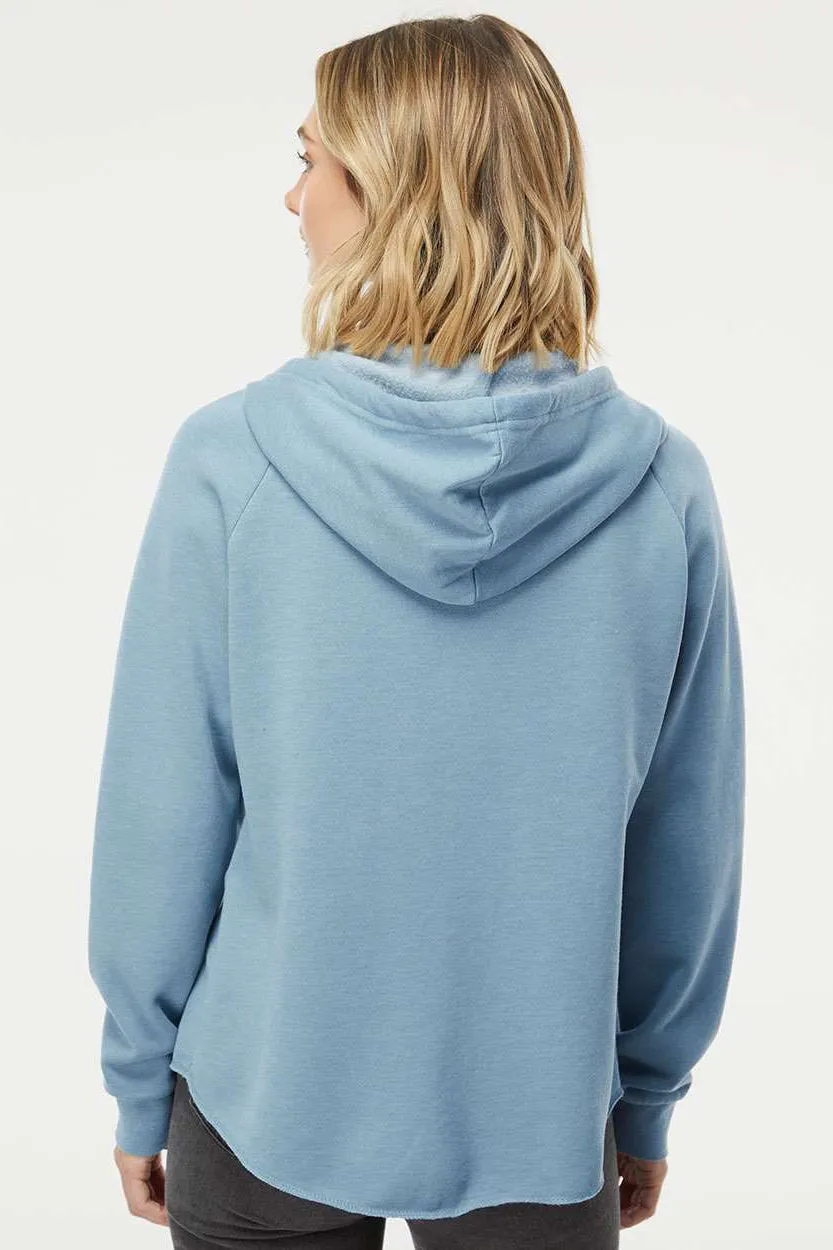 Independent Trading Company Womens California Wave Wash Full Zip Hooded Sweatshirt Hoodie w/ Pockets - Misty Blue