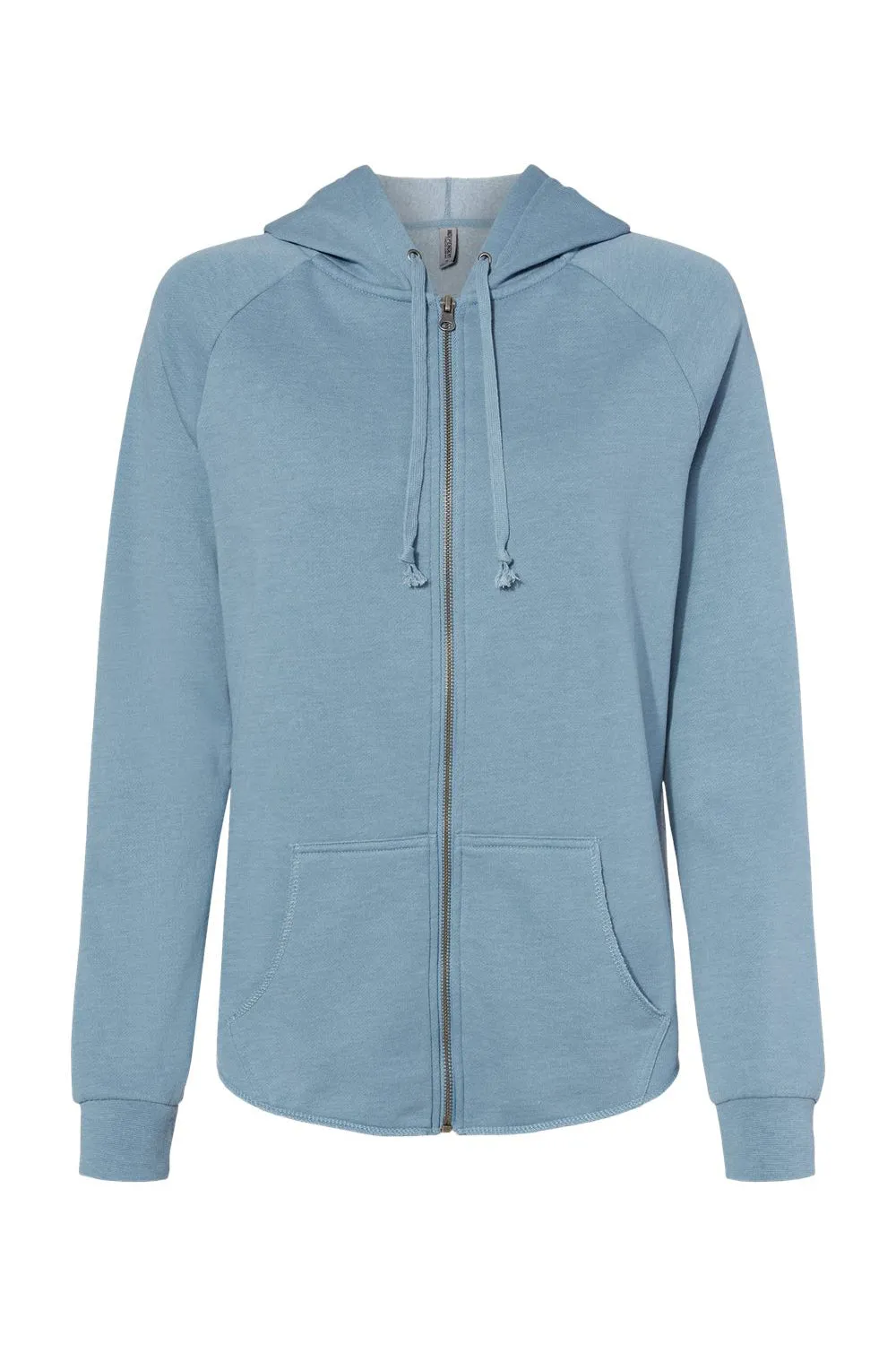 Independent Trading Company Womens California Wave Wash Full Zip Hooded Sweatshirt Hoodie w/ Pockets - Misty Blue