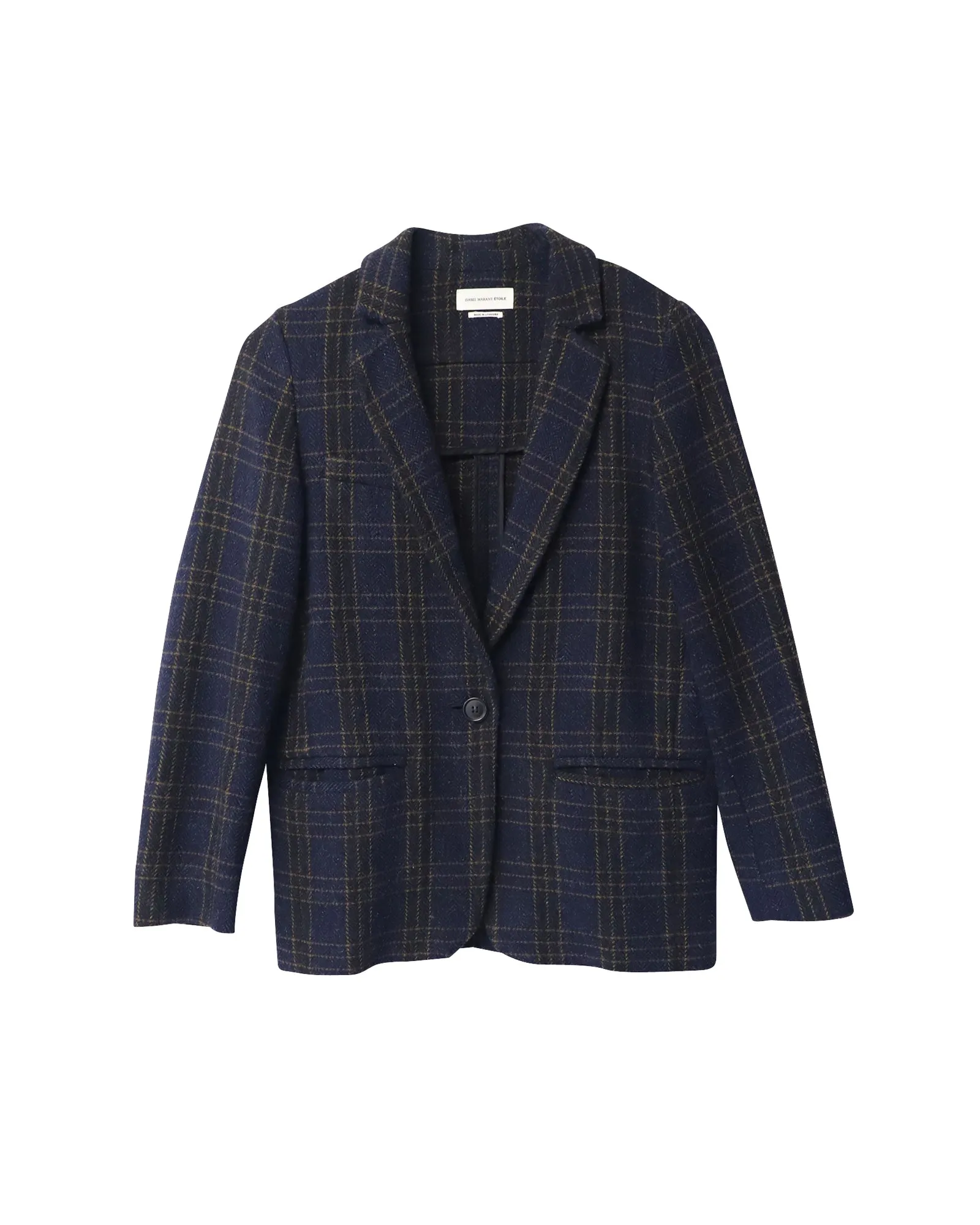 Isabel Marant Oversized Plaid Blazer in Navy Blue Wool