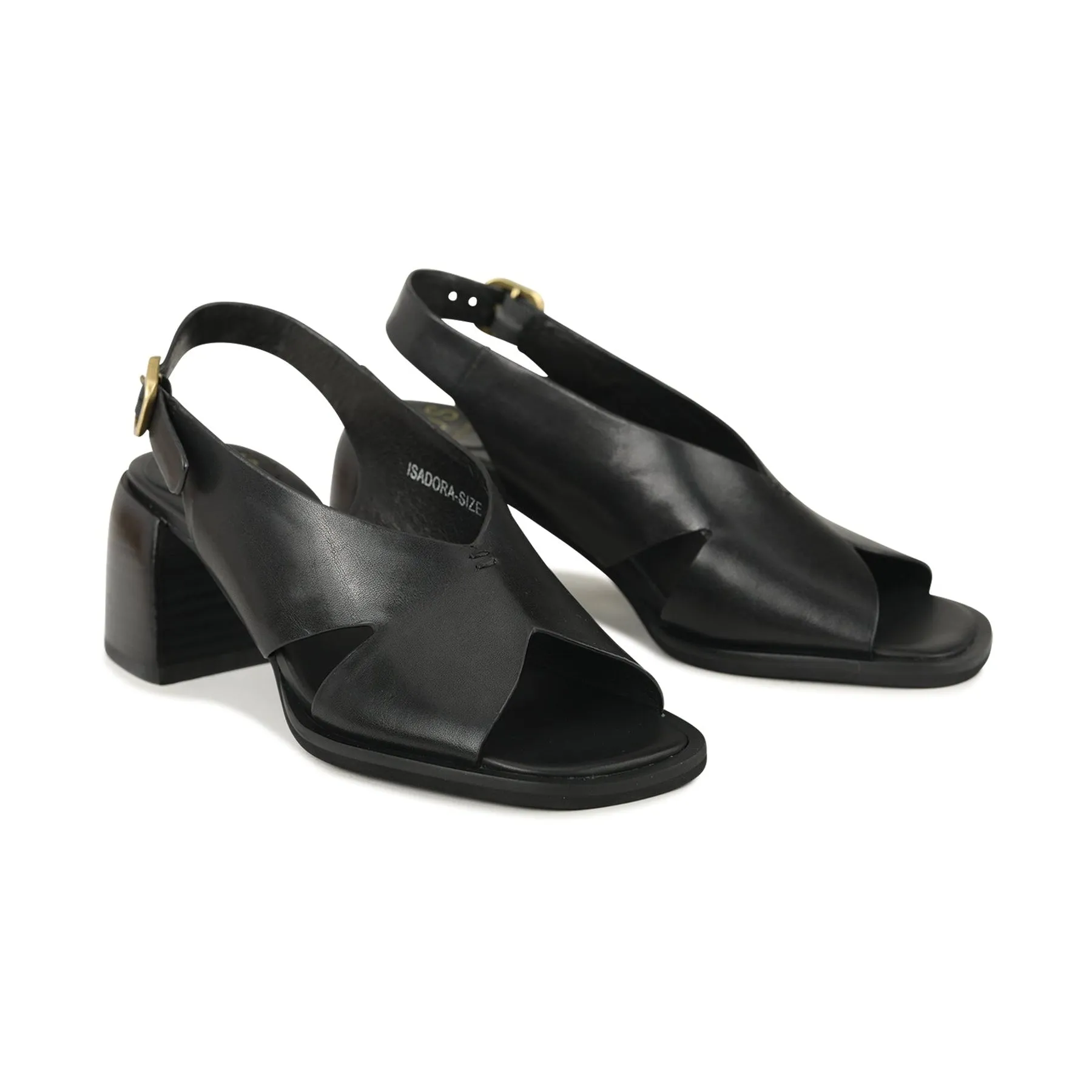 ISADORA LEATHER BLOCK HEEL SANDALS