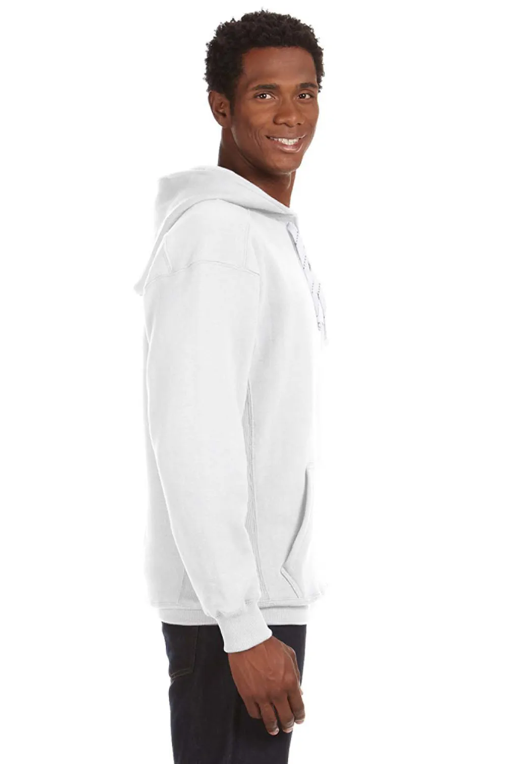 J America Mens Sport Lace Hooded Sweatshirt Hoodie w/ Pouch Pocket - White