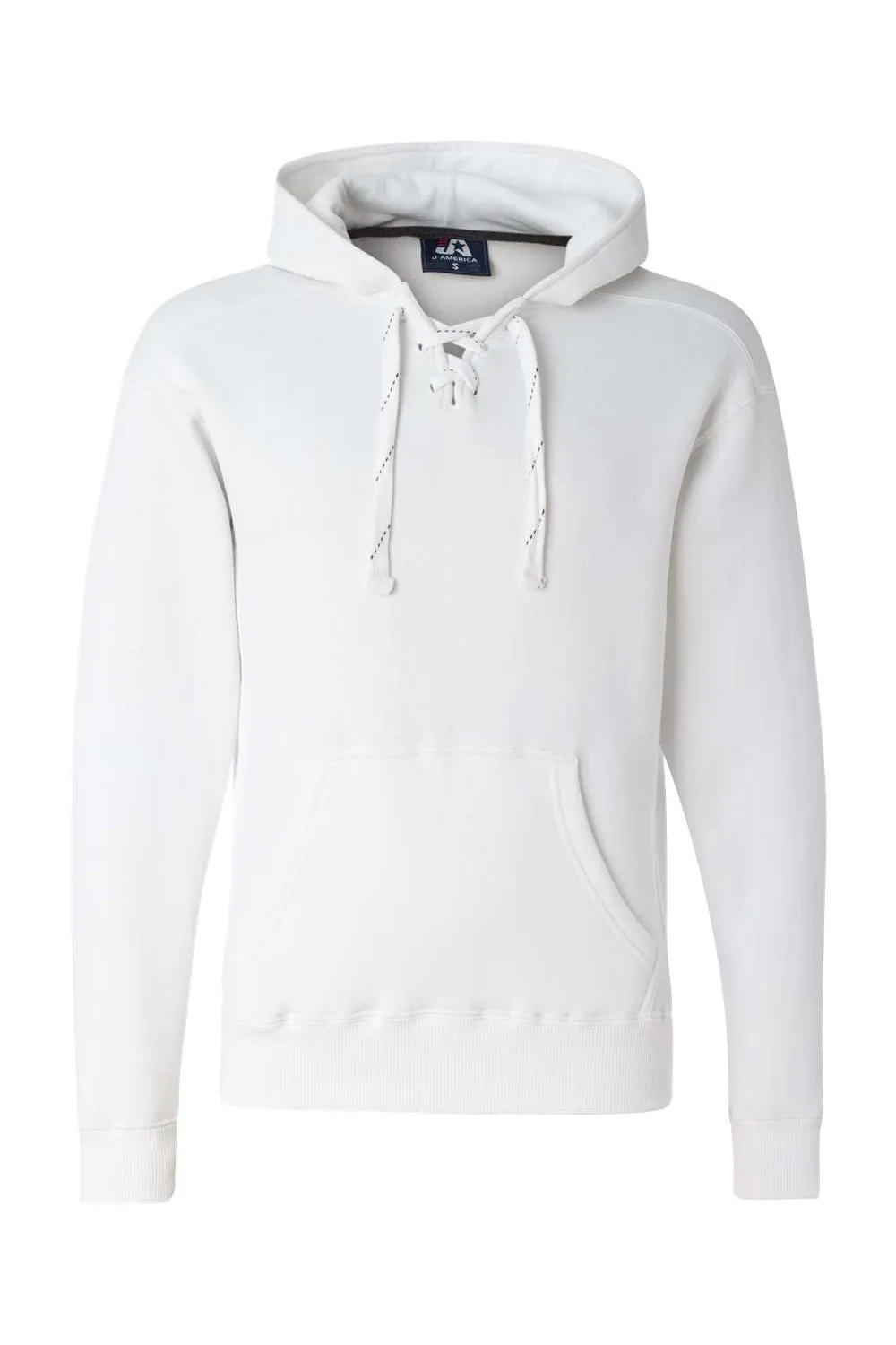 J America Mens Sport Lace Hooded Sweatshirt Hoodie w/ Pouch Pocket - White