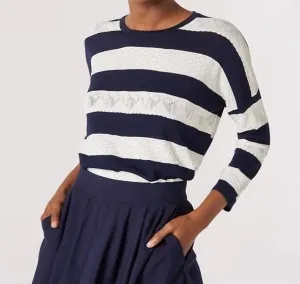 Jacquard White Stripe Box Sweater In Navy