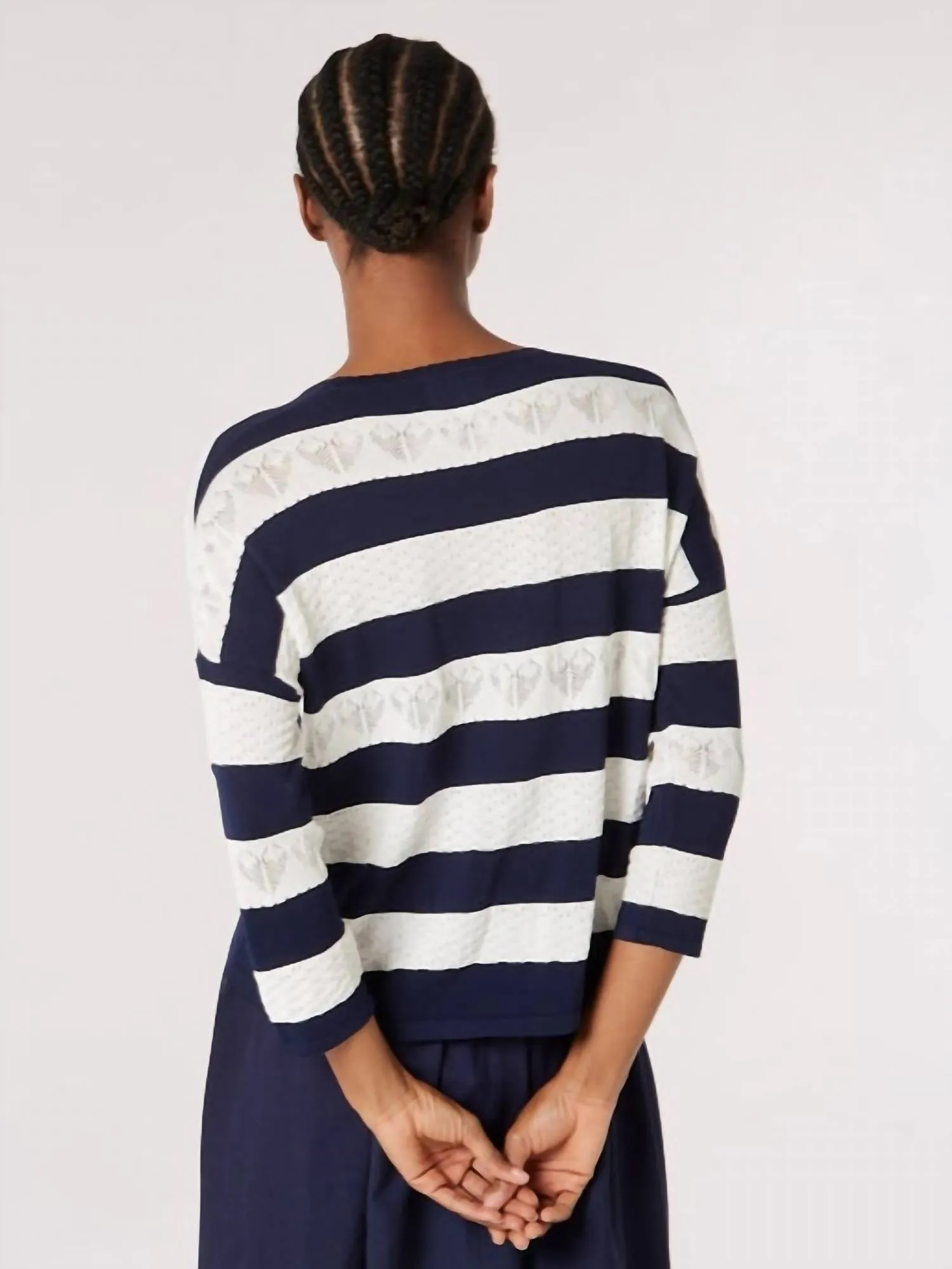 Jacquard White Stripe Box Sweater In Navy