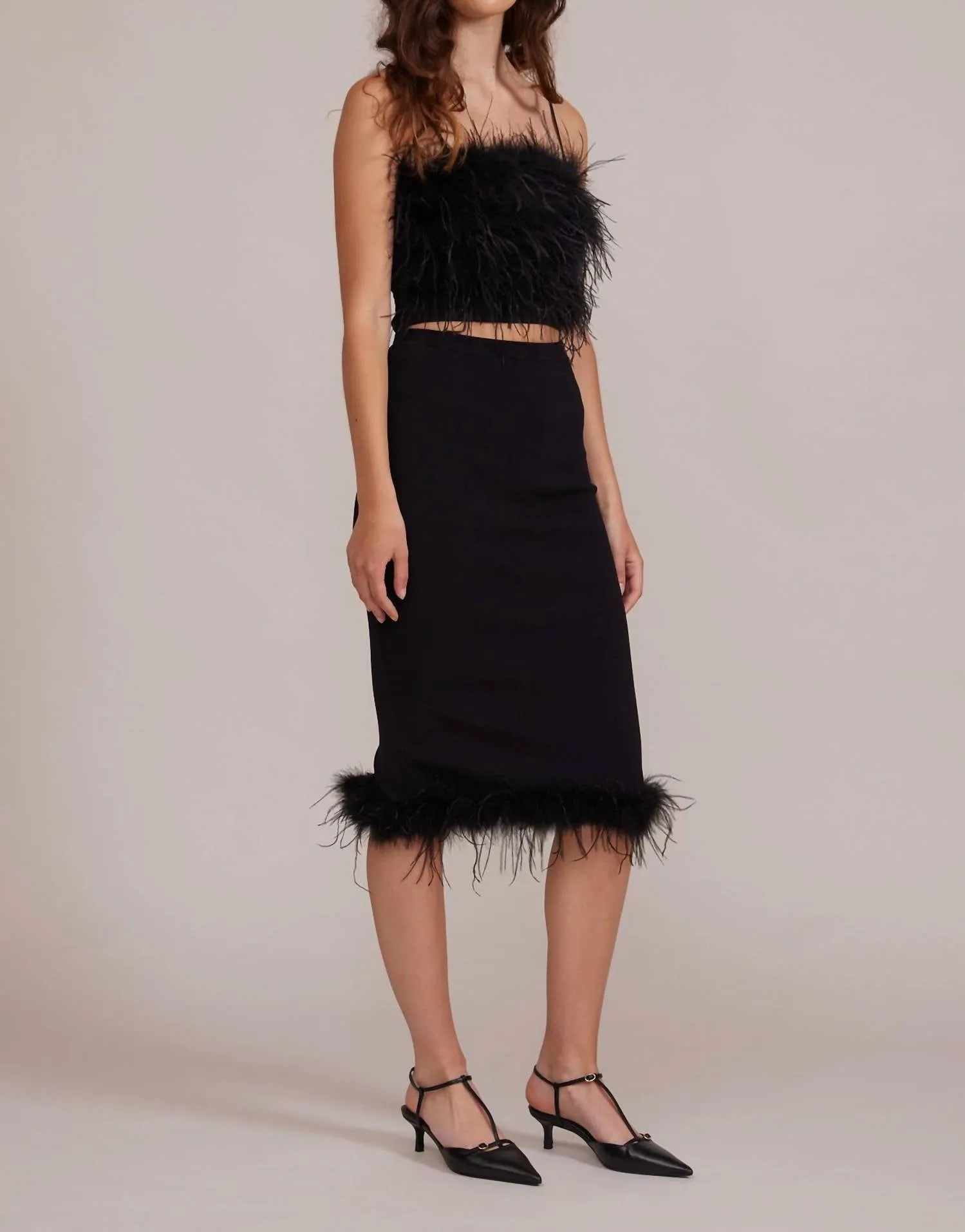 Jamila Feather Detail Skirt In Black