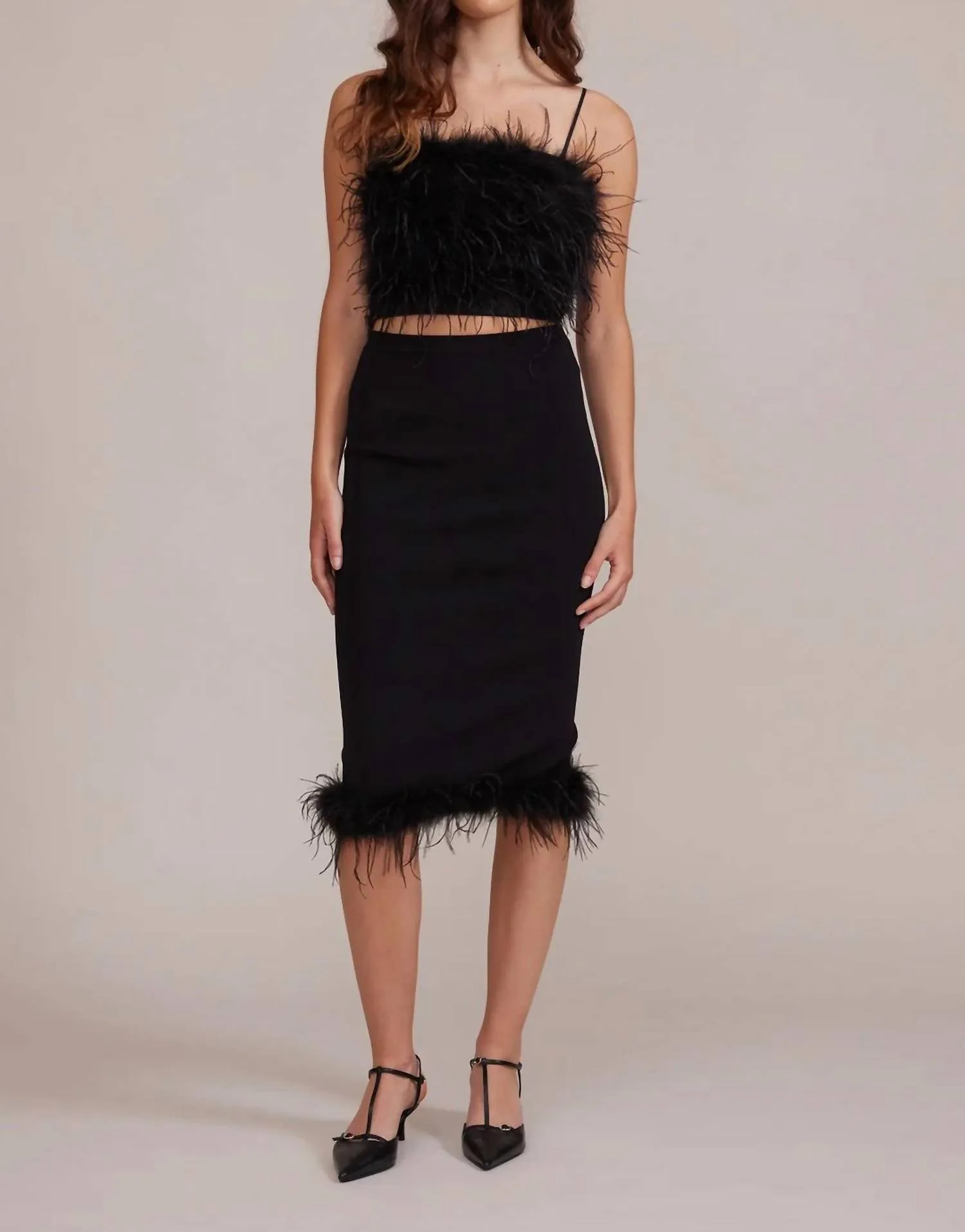 Jamila Feather Detail Skirt In Black