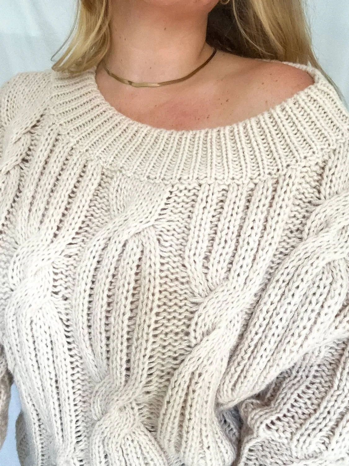 Joey Off Shoulder Cable Sweater In Taupe