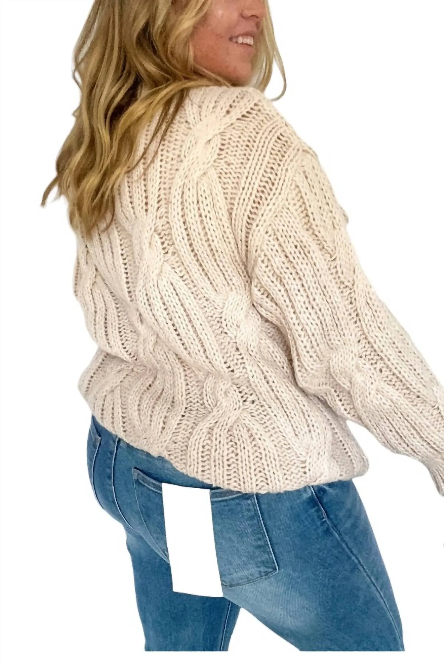 Joey Off Shoulder Cable Sweater In Taupe