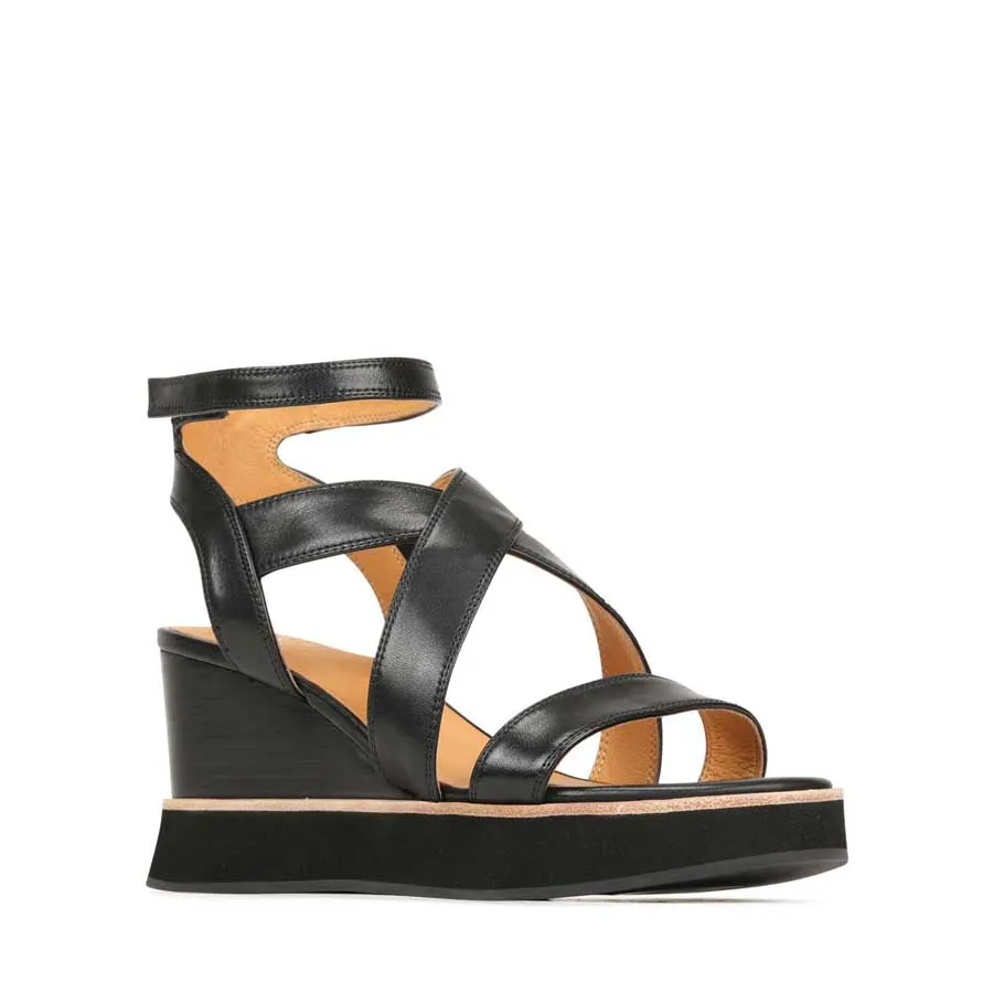 JUNI LEATHER STRAPPY WEDGE SANDALS