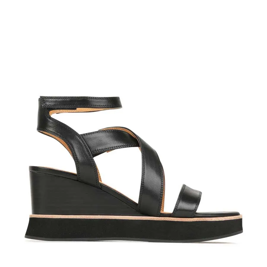 JUNI LEATHER STRAPPY WEDGE SANDALS
