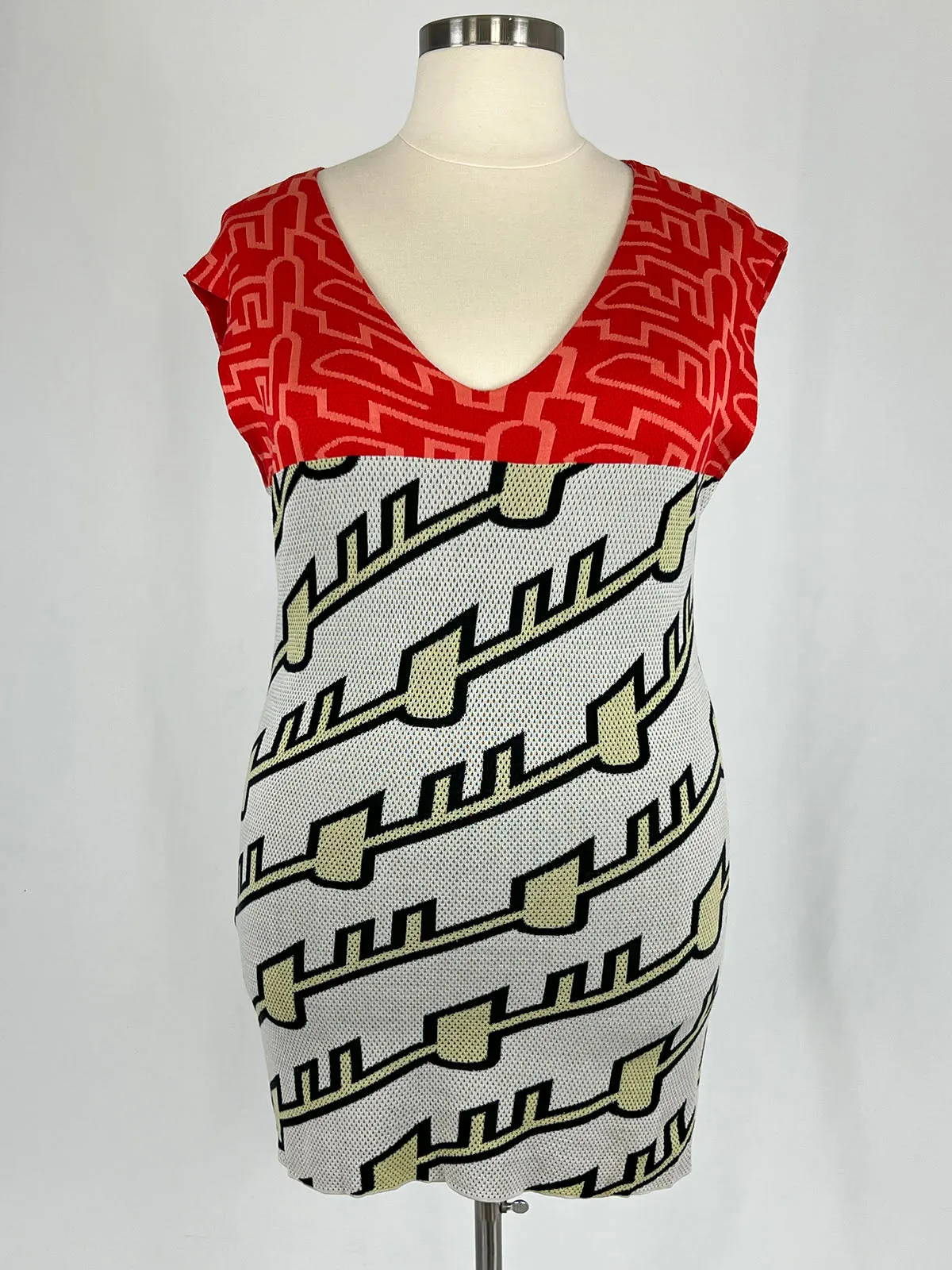 Kenzo Size 12/14 Red Multi Geometric Dress