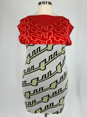 Kenzo Size 12/14 Red Multi Geometric Dress