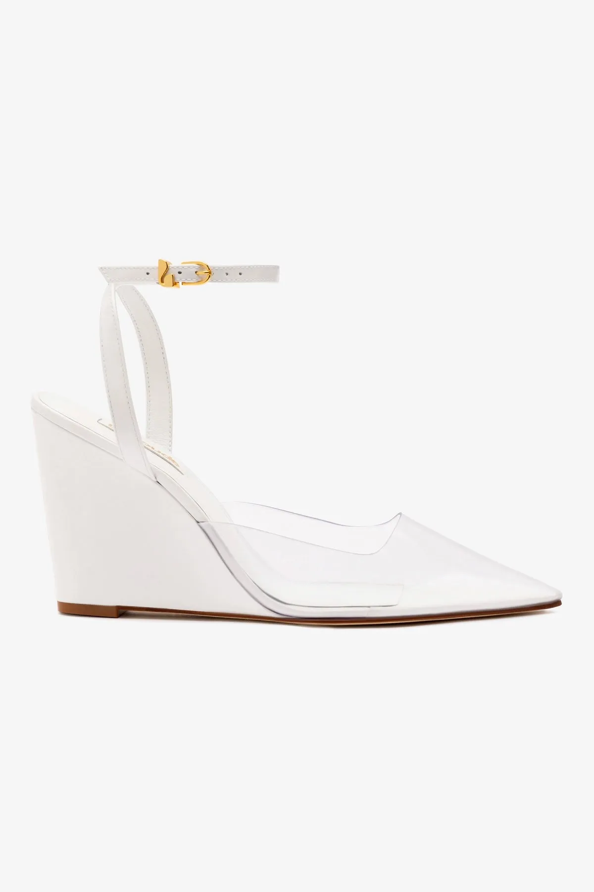 Kim Wedge Pump In White Leather and Vinyl