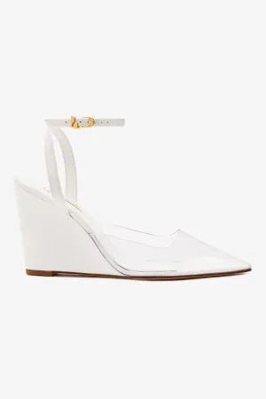 Kim Wedge Pump In White Leather and Vinyl