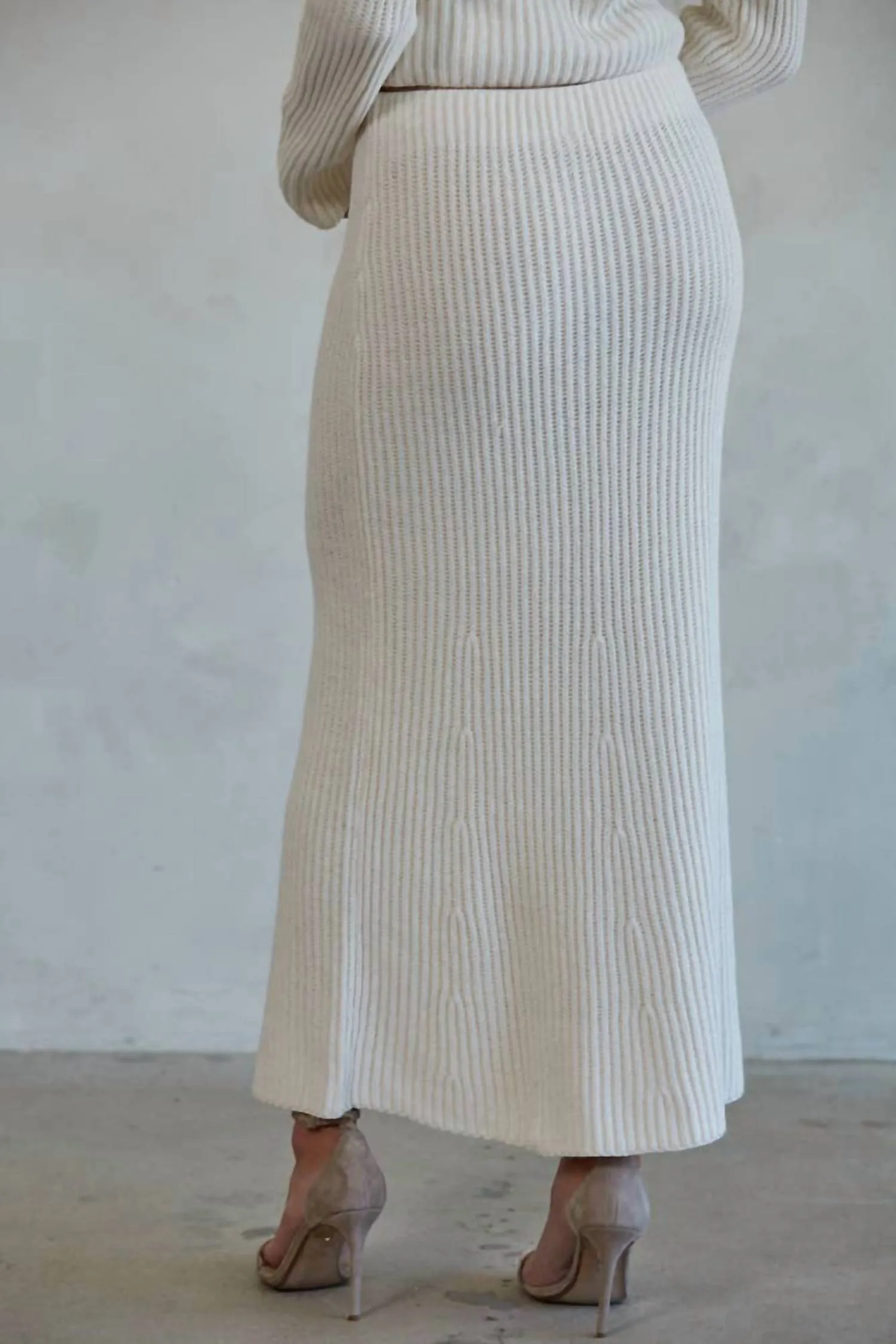 Knit Waist Flare Midi Skirt In Cream