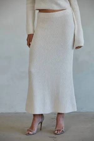 Knit Waist Flare Midi Skirt In Cream