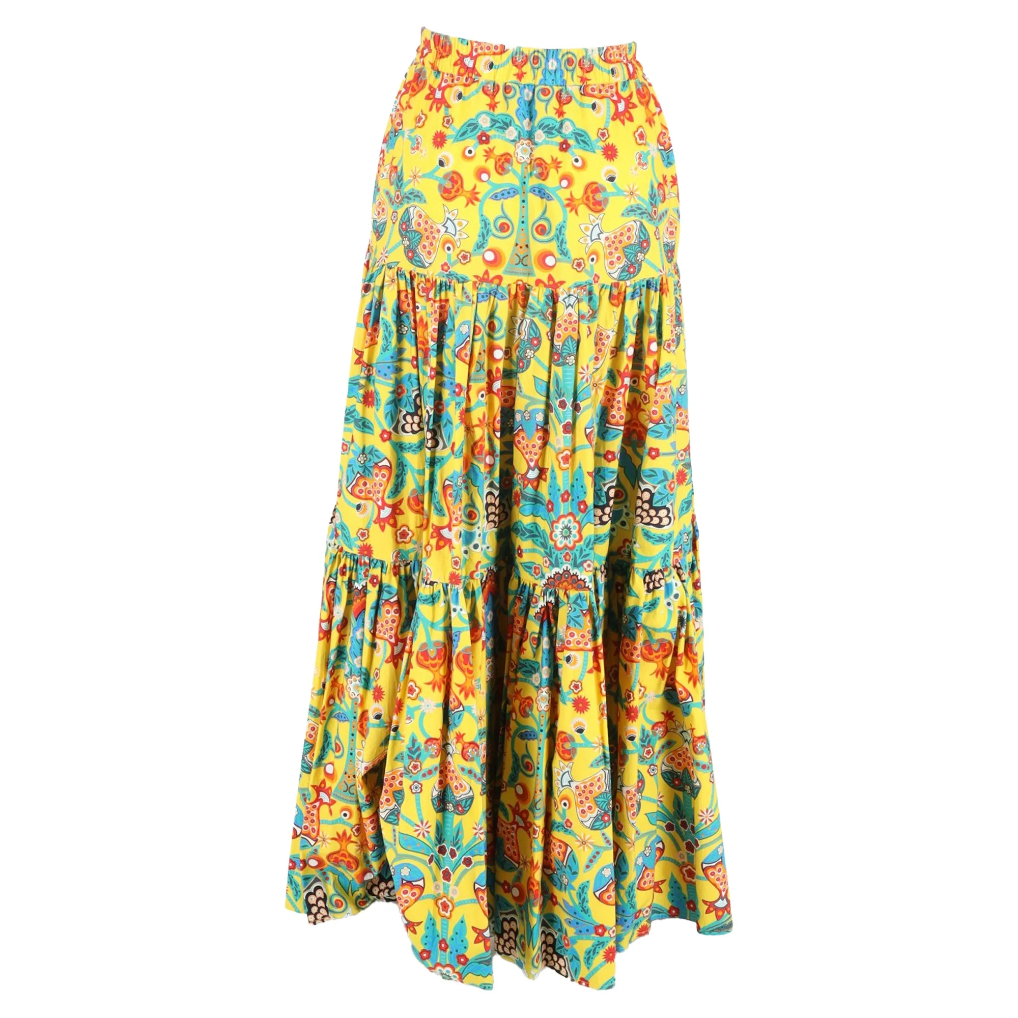 La Double J Printed Tiered Maxi Skirt in Multicolor Cotton