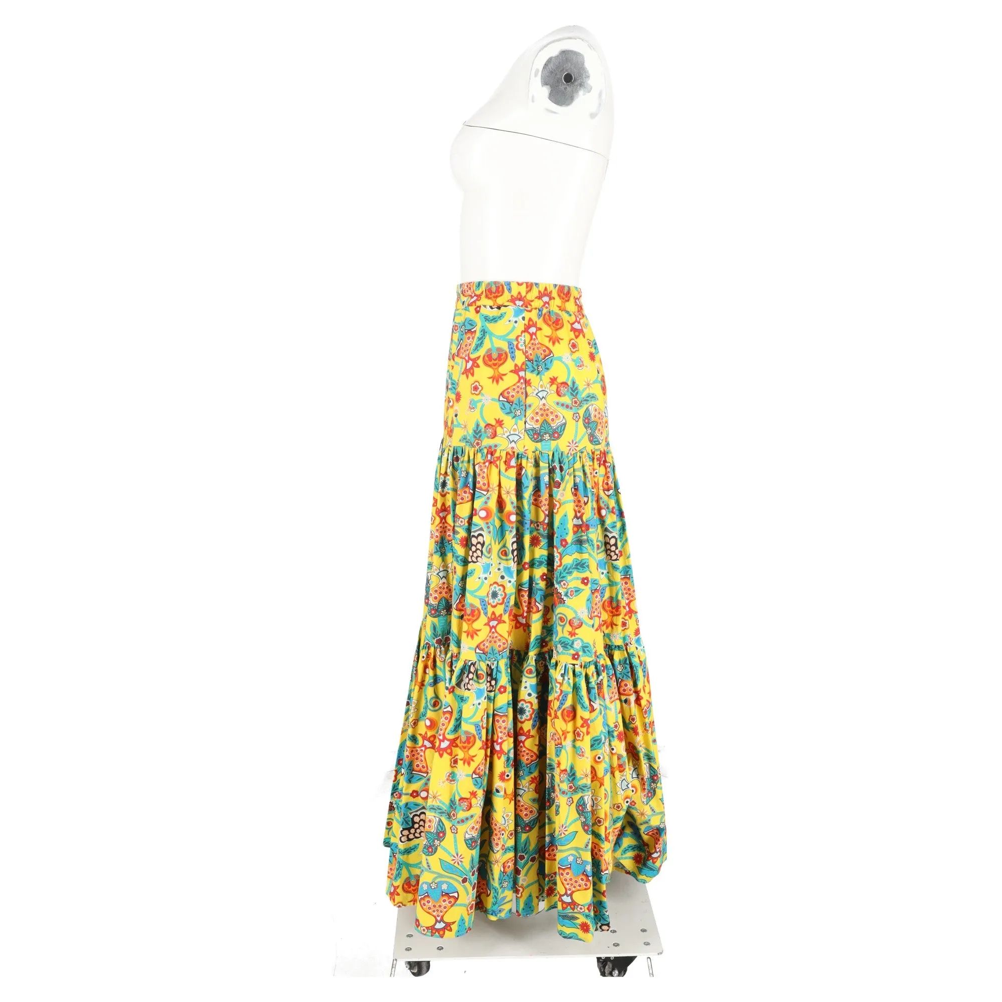 La Double J Printed Tiered Maxi Skirt in Multicolor Cotton