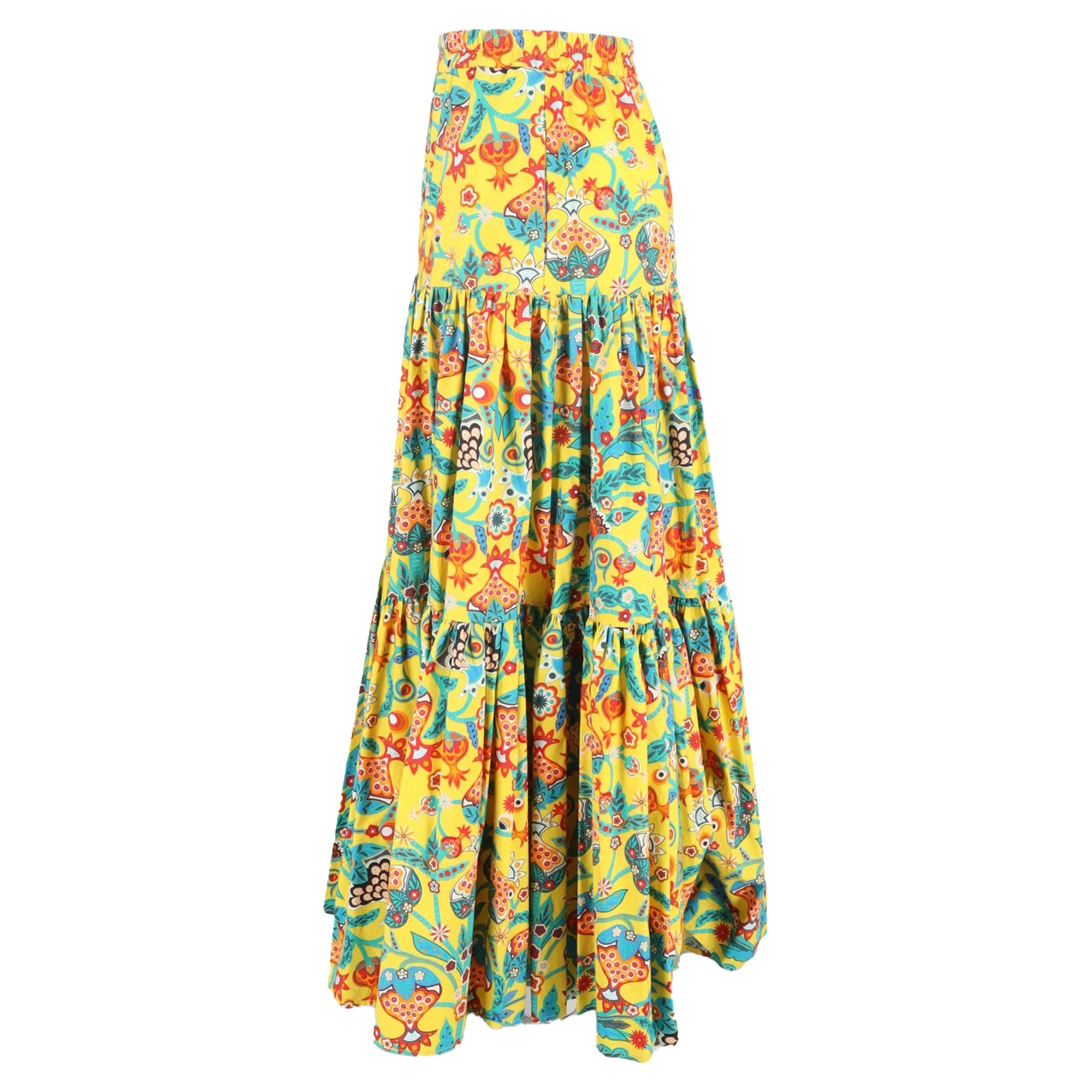 La Double J Printed Tiered Maxi Skirt in Multicolor Cotton
