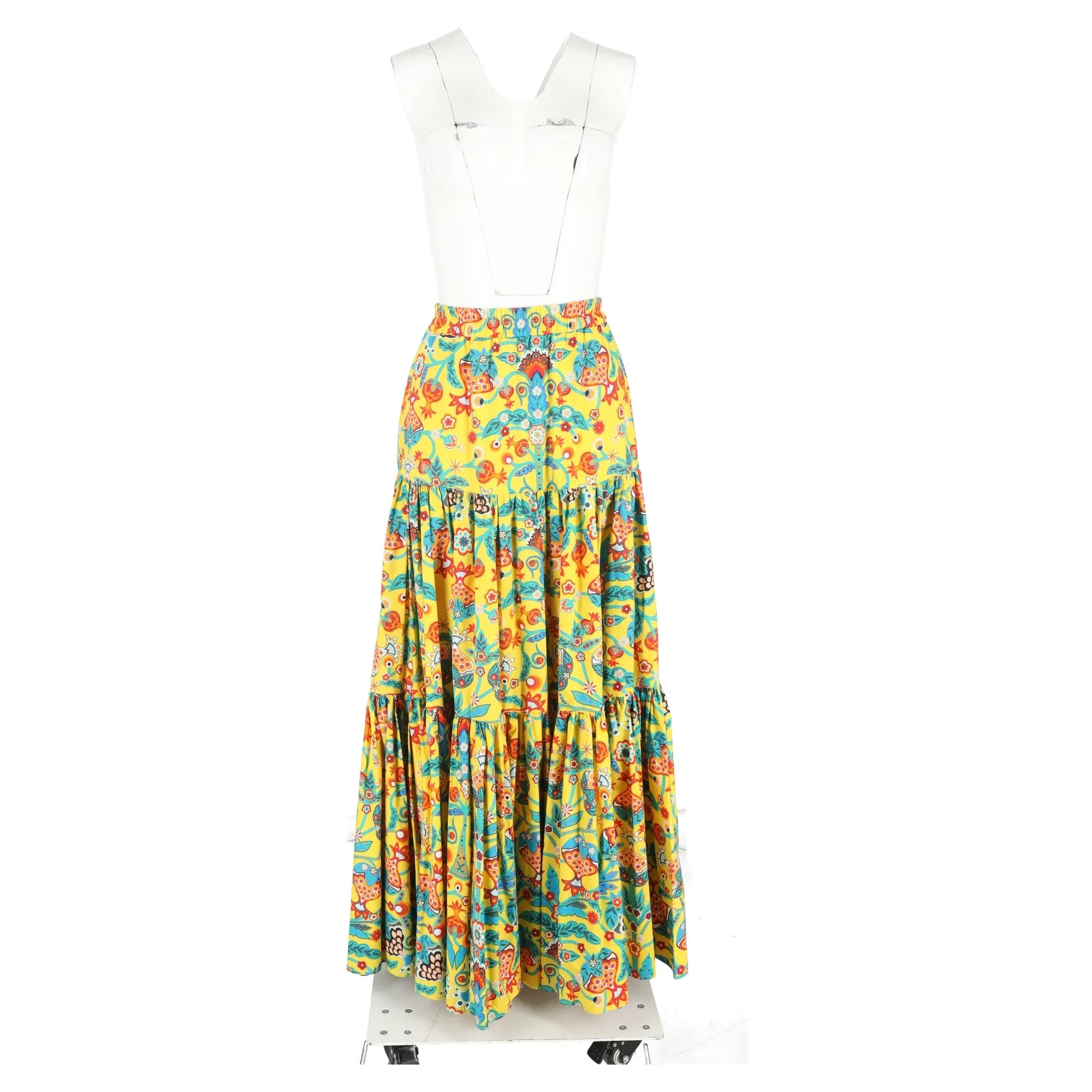 La Double J Printed Tiered Maxi Skirt in Multicolor Cotton