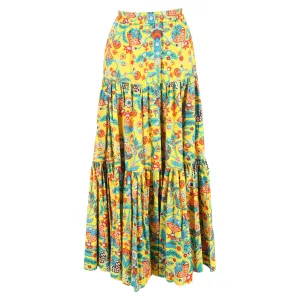La Double J Printed Tiered Maxi Skirt in Multicolor Cotton