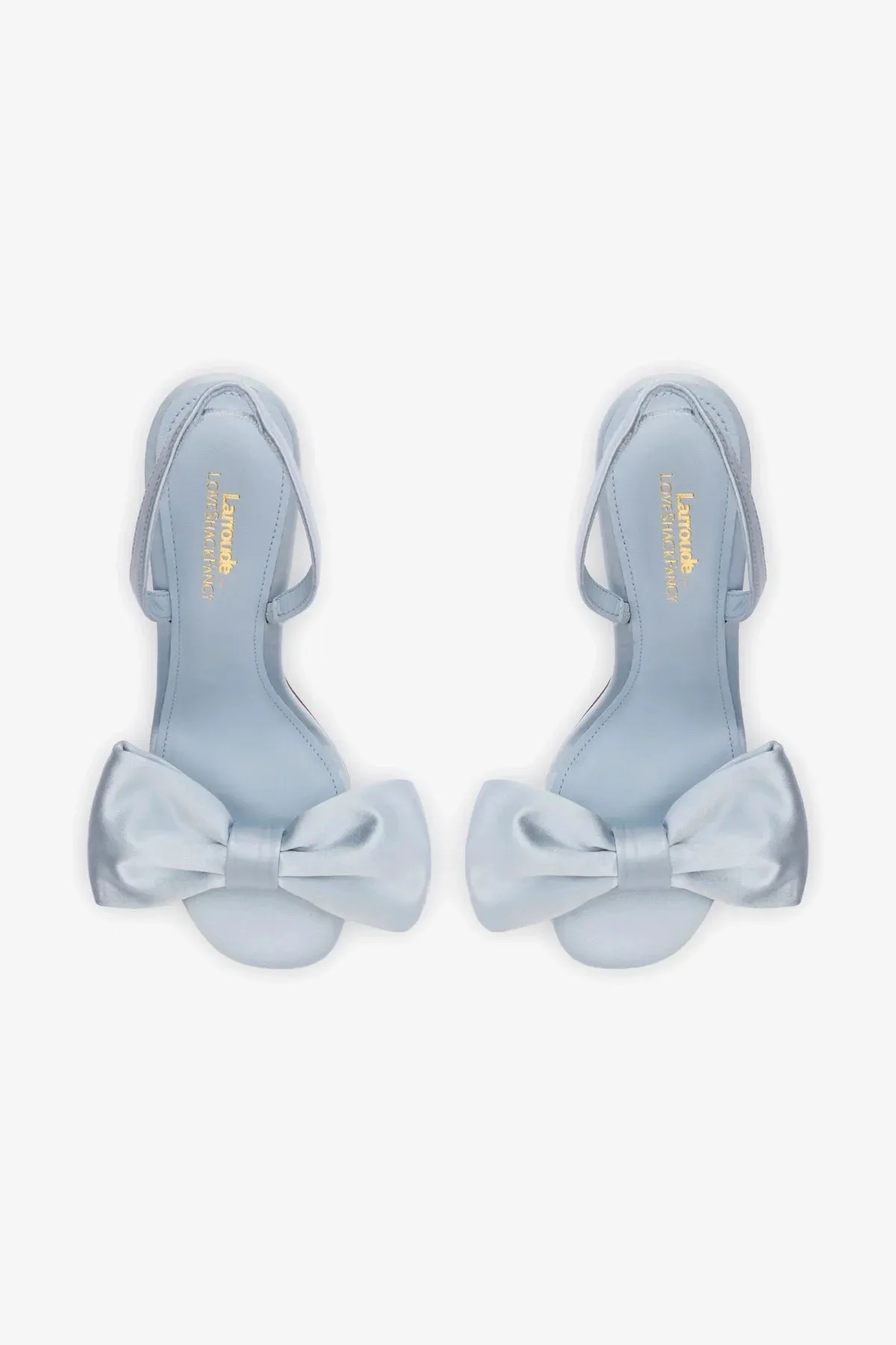 Larroudé for LoveShackFancy Bow Sandal In Ballerina Blue Satin