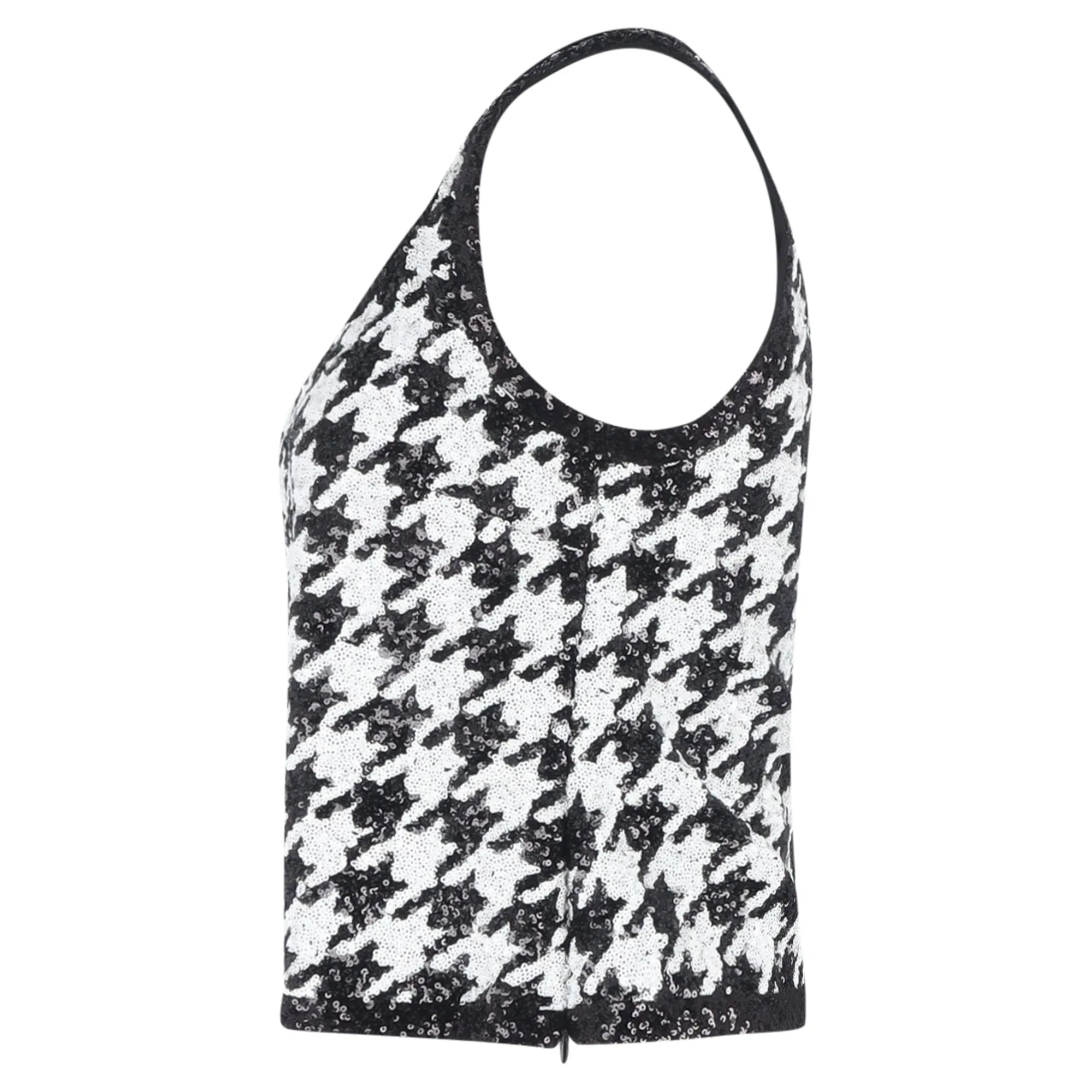 Lauren Ralph Lauren Houndstooth Sequined Sleeveless Top in Black and White Cotton