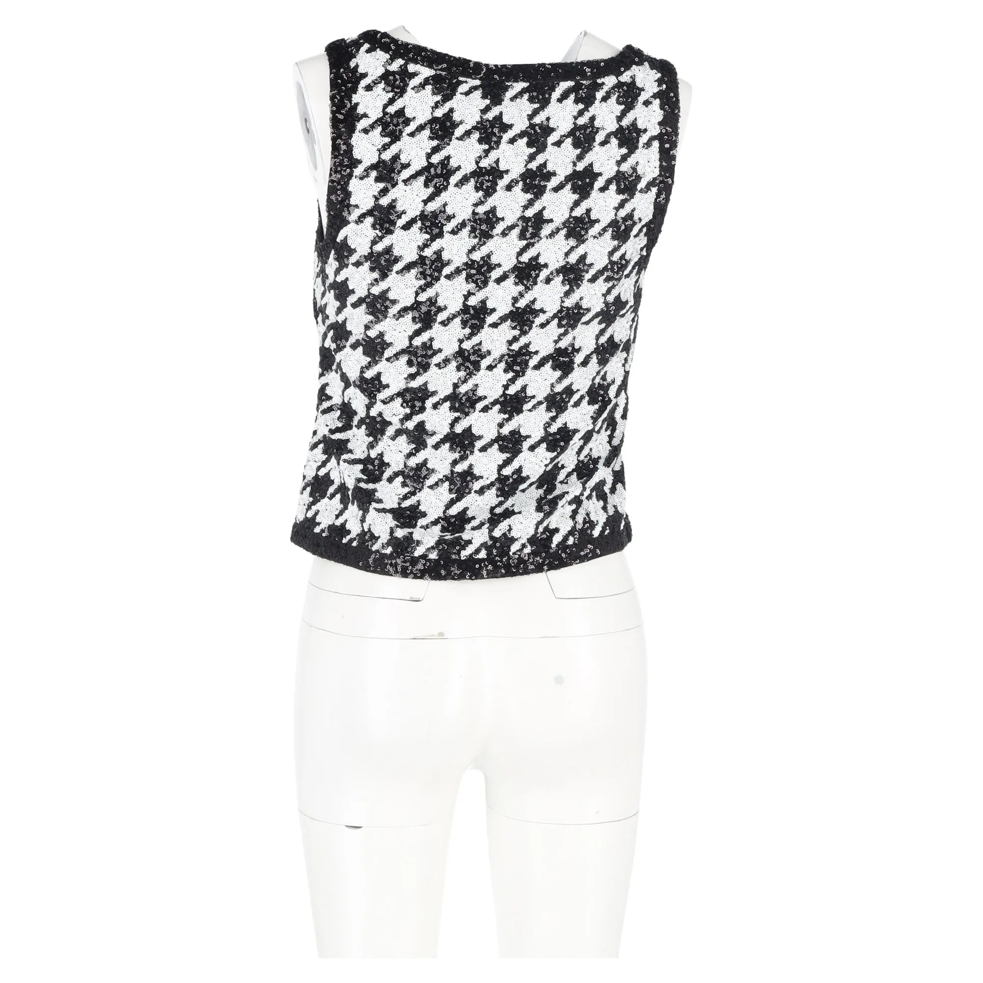 Lauren Ralph Lauren Houndstooth Sequined Sleeveless Top in Black and White Cotton