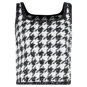 Lauren Ralph Lauren Houndstooth Sequined Sleeveless Top in Black and White Cotton