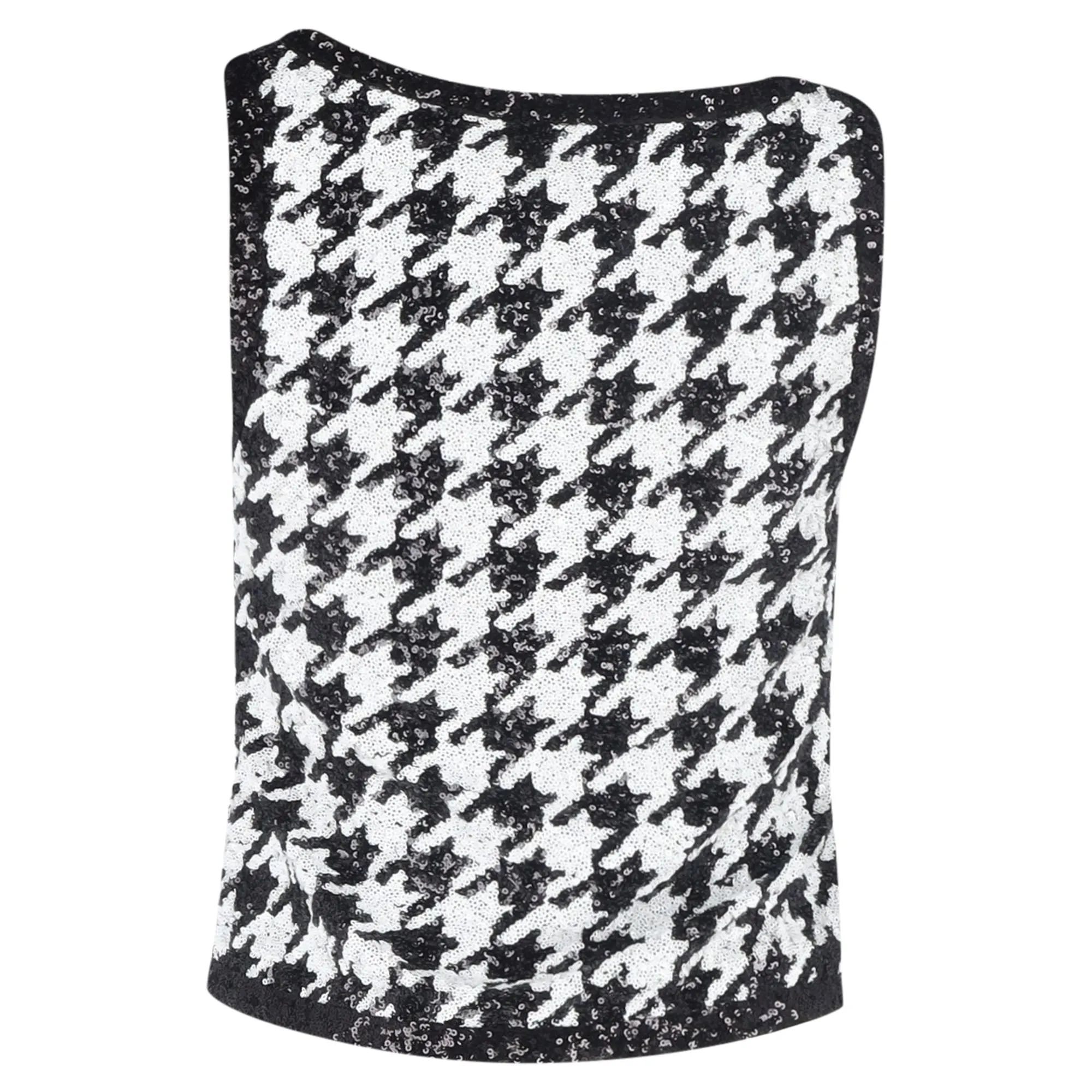 Lauren Ralph Lauren Houndstooth Sequined Sleeveless Top in Black and White Cotton