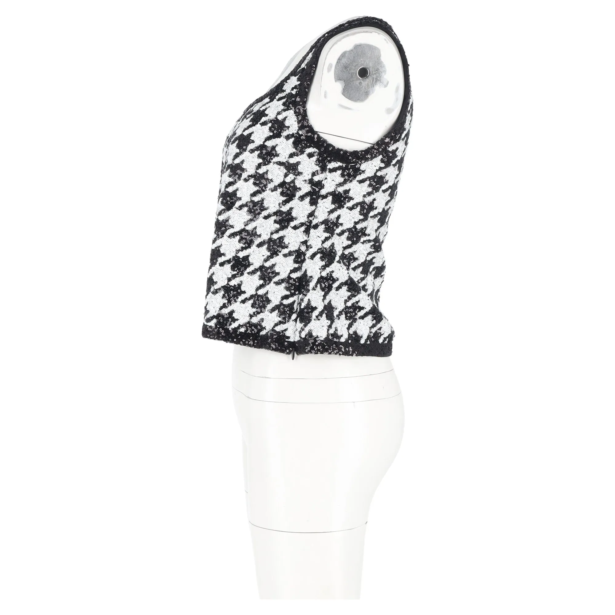 Lauren Ralph Lauren Houndstooth Sequined Sleeveless Top in Black and White Cotton