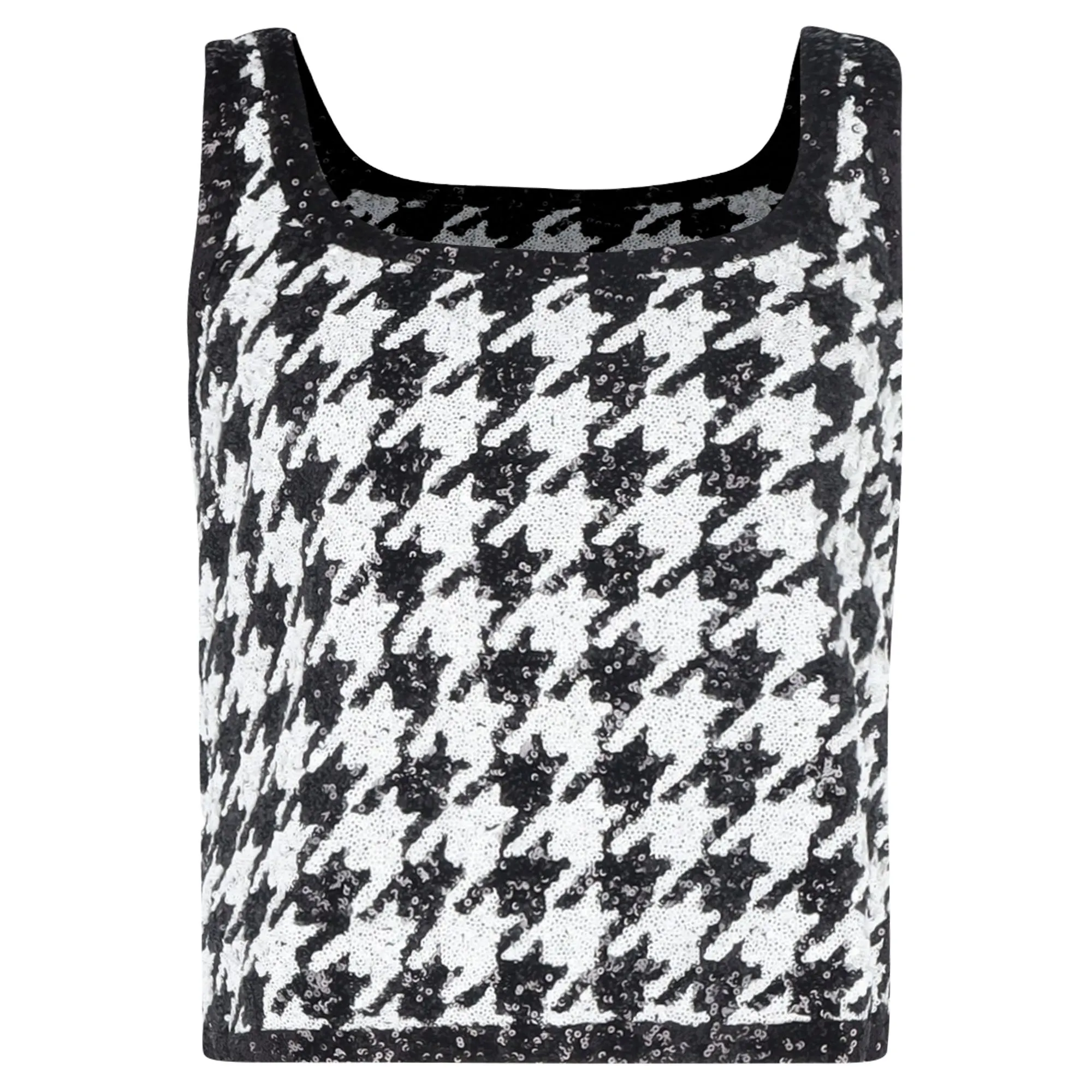 Lauren Ralph Lauren Houndstooth Sequined Sleeveless Top in Black and White Cotton