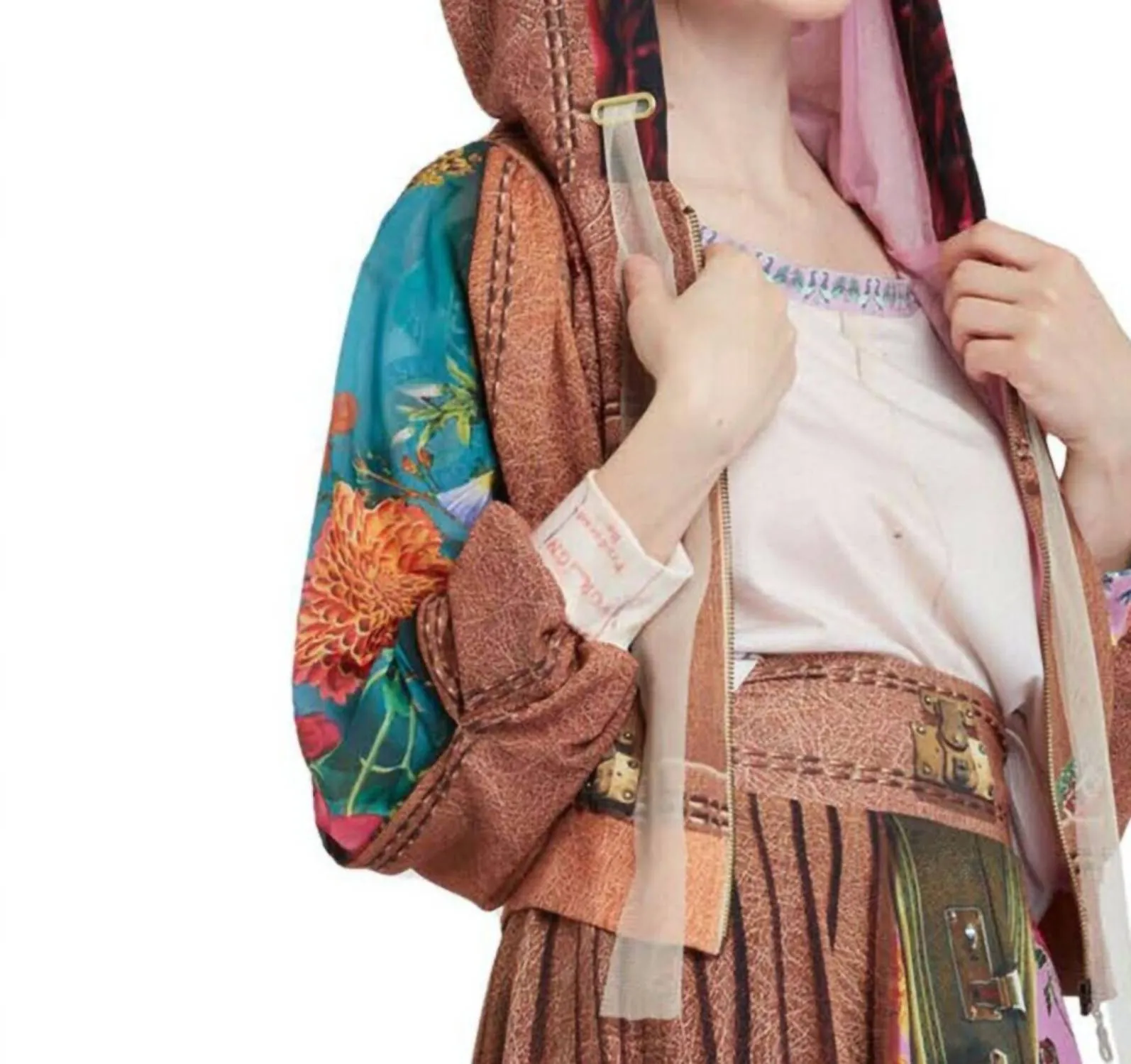 Let's Go Luggage Illusion Hoodie Puff Jacket In Multi