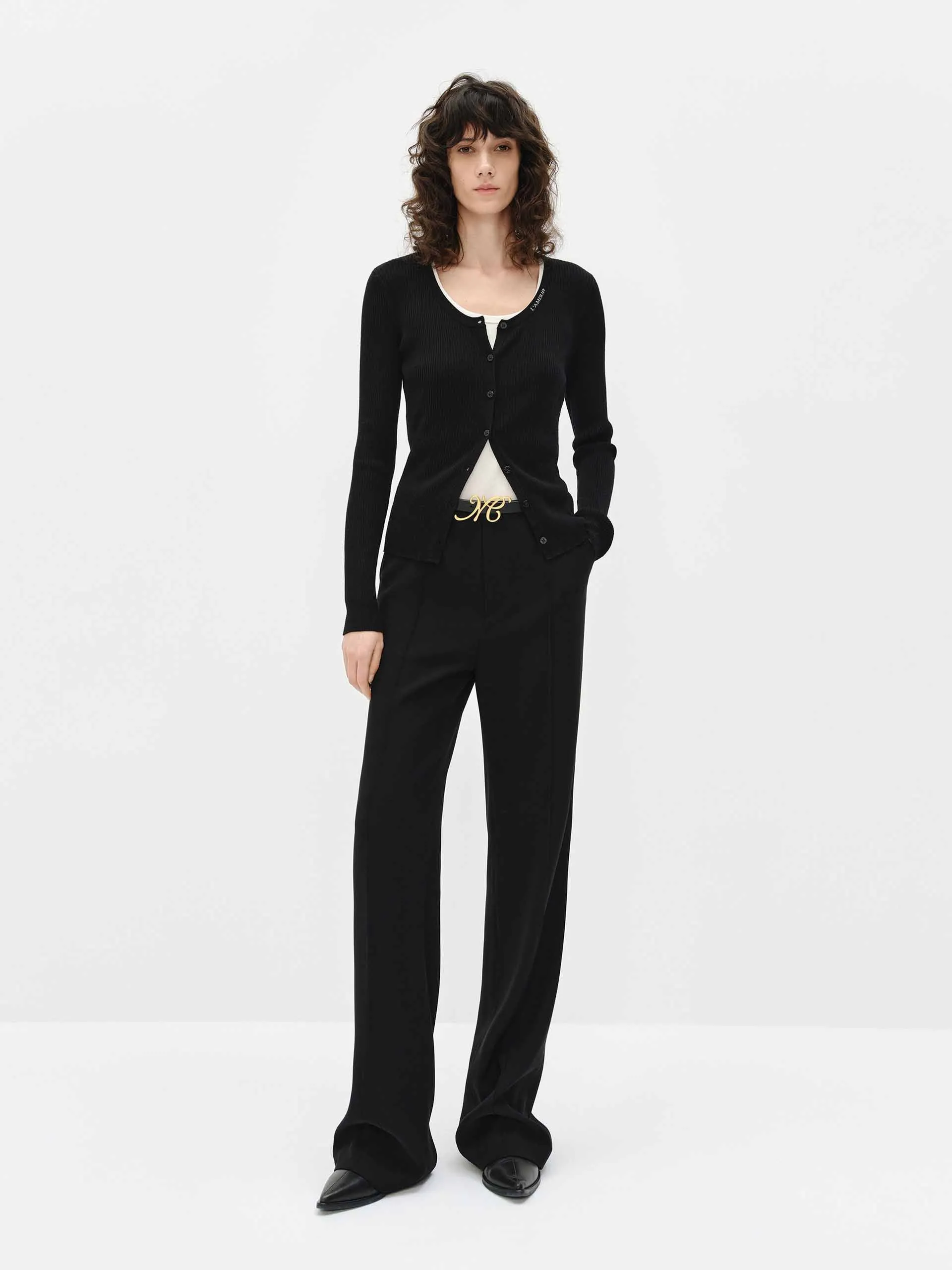 Letter Collar Wool Cardigan