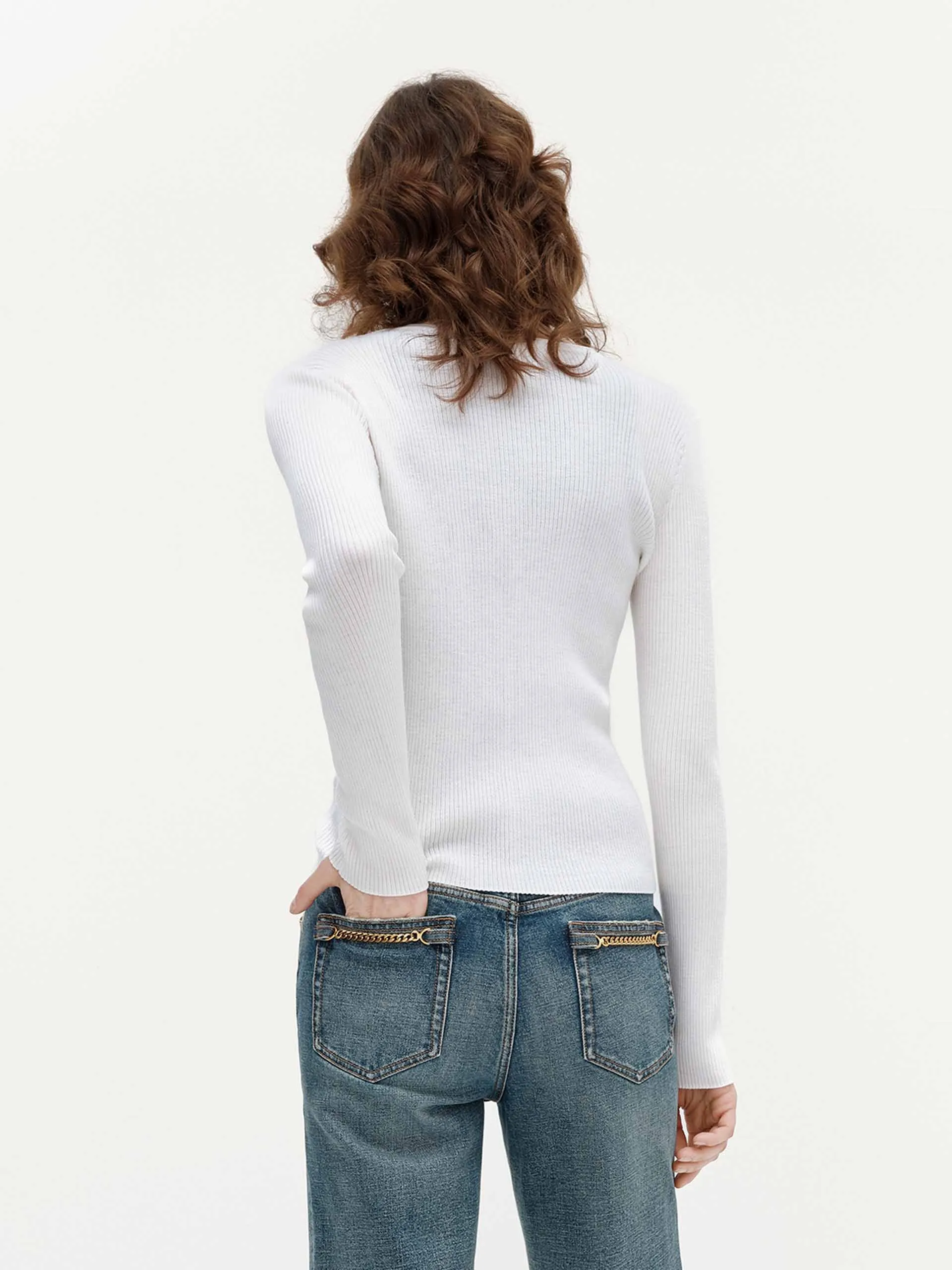 Letter Collar Wool Cardigan