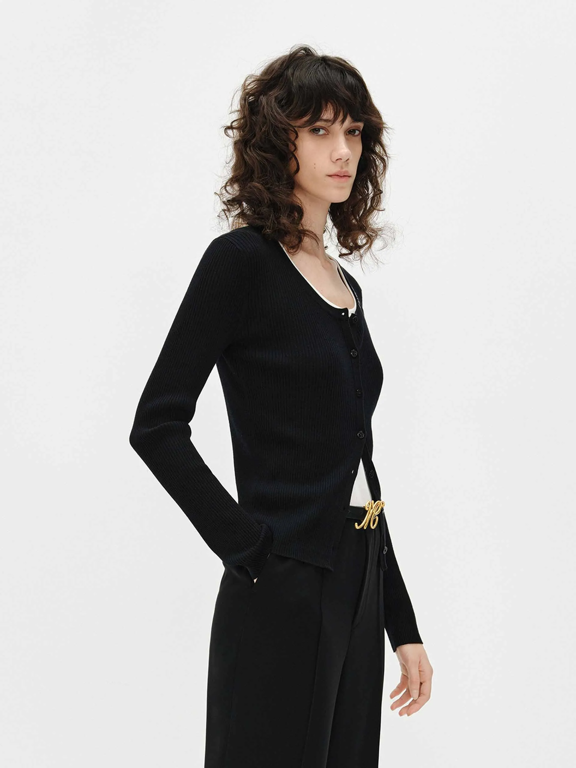 Letter Collar Wool Cardigan