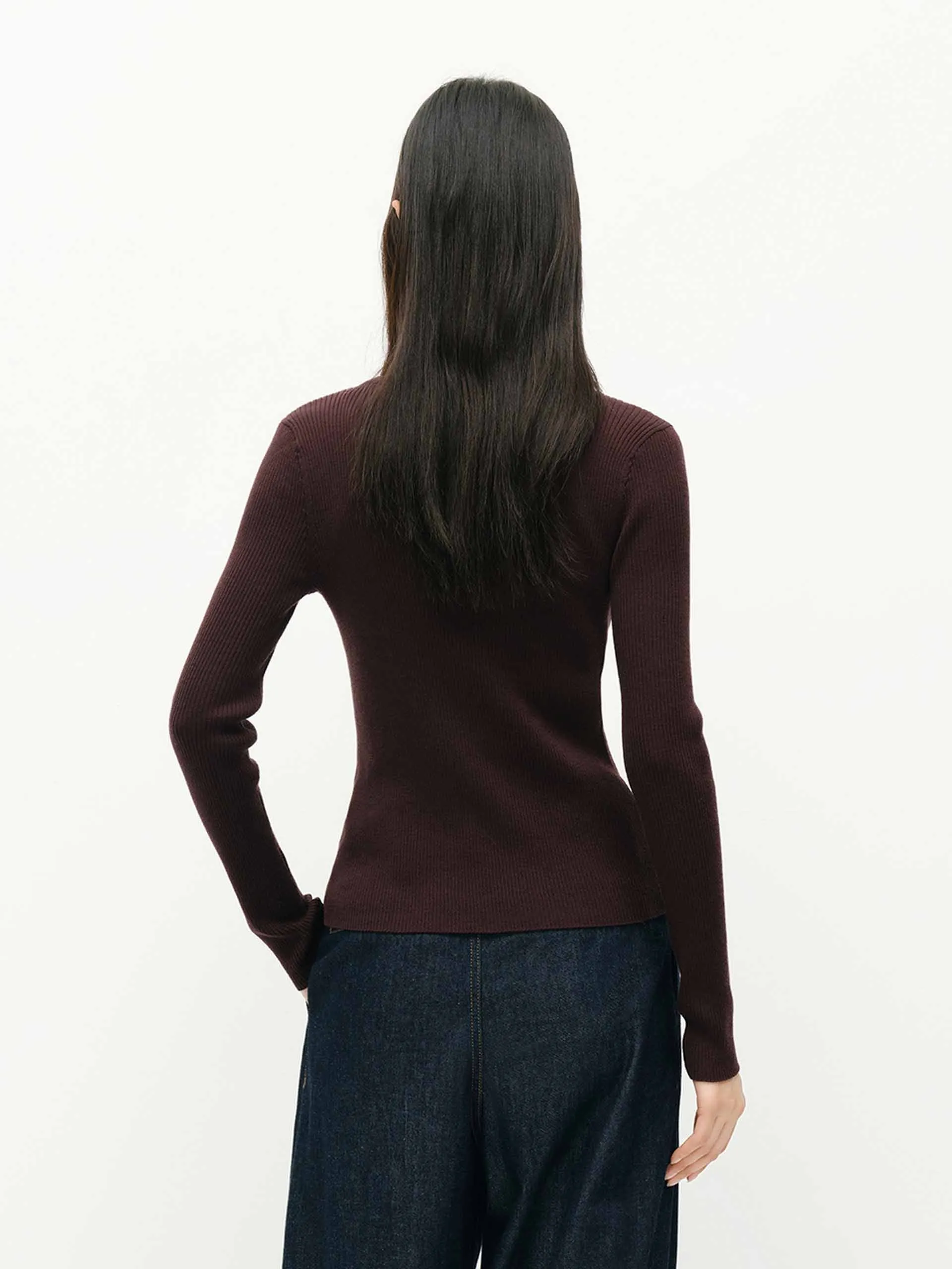 Letter Collar Wool Cardigan