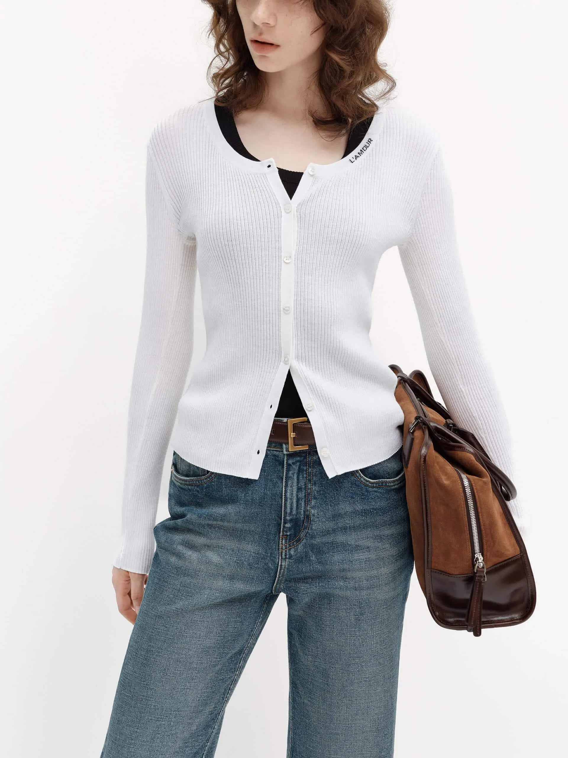 Letter Collar Wool Cardigan