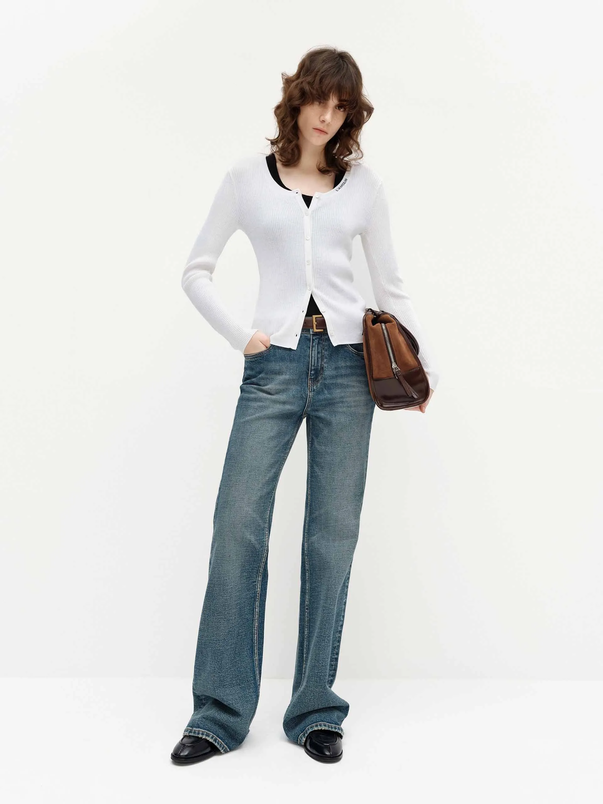 Letter Collar Wool Cardigan