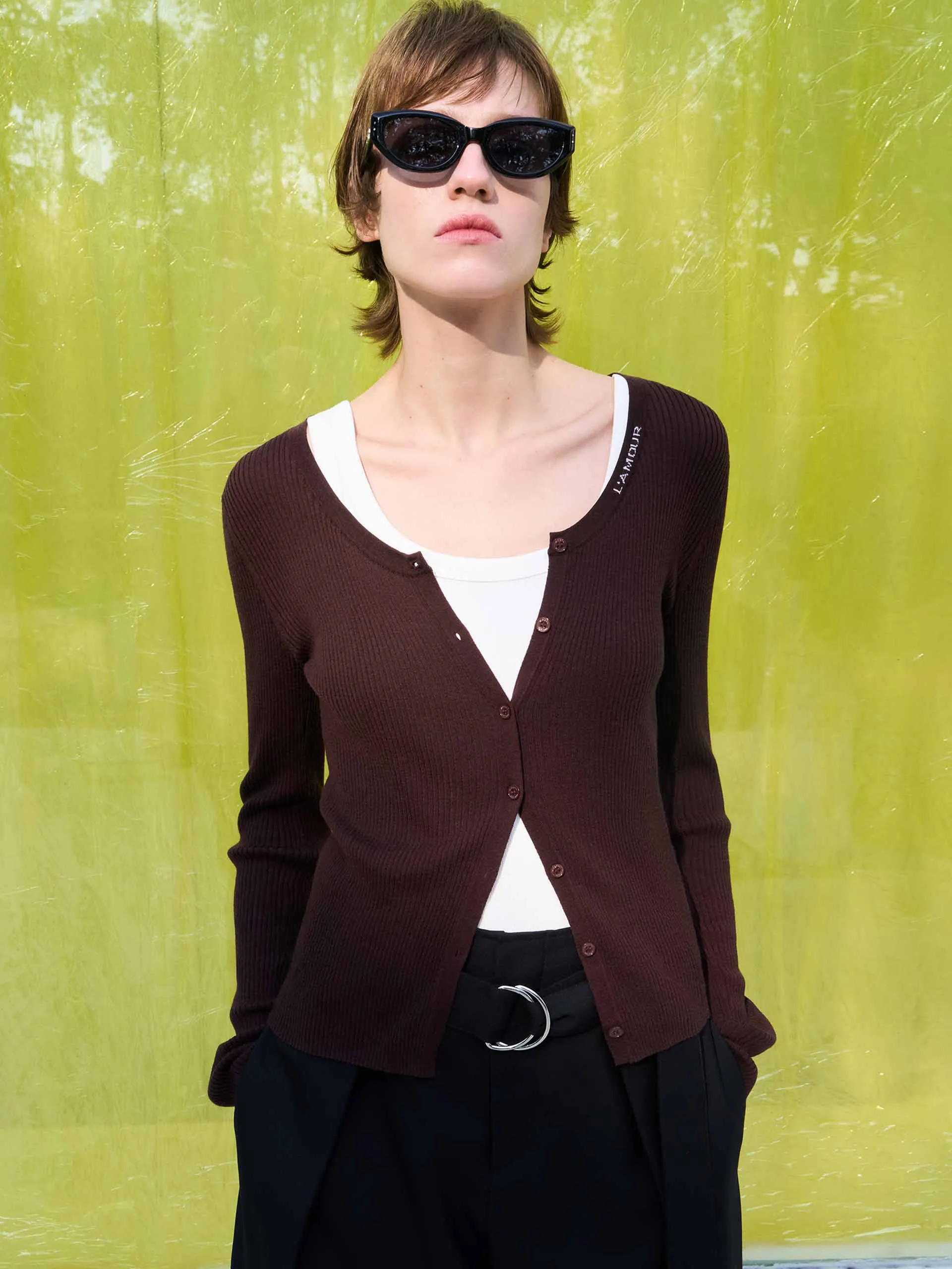 Letter Collar Wool Cardigan