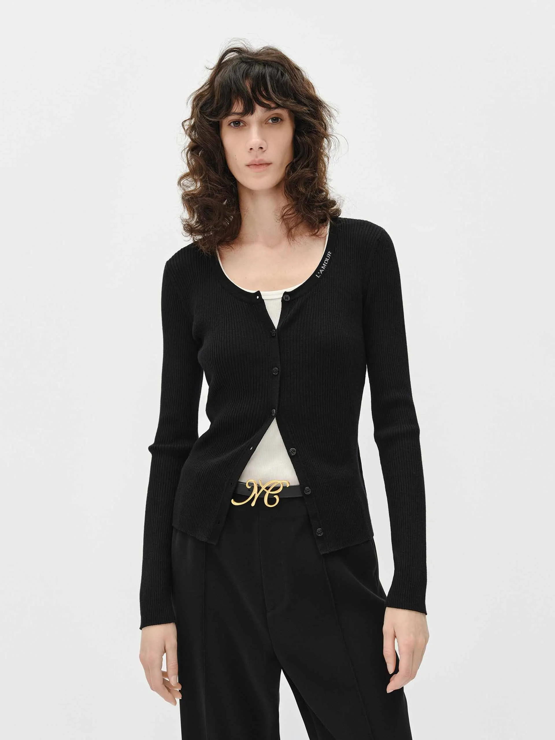 Letter Collar Wool Cardigan