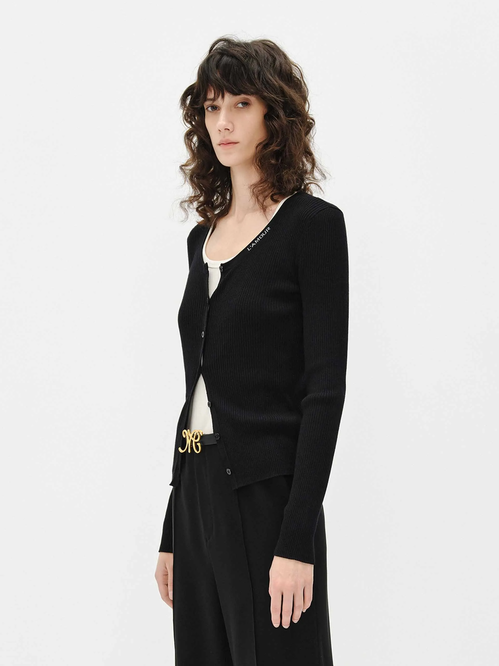Letter Collar Wool Cardigan