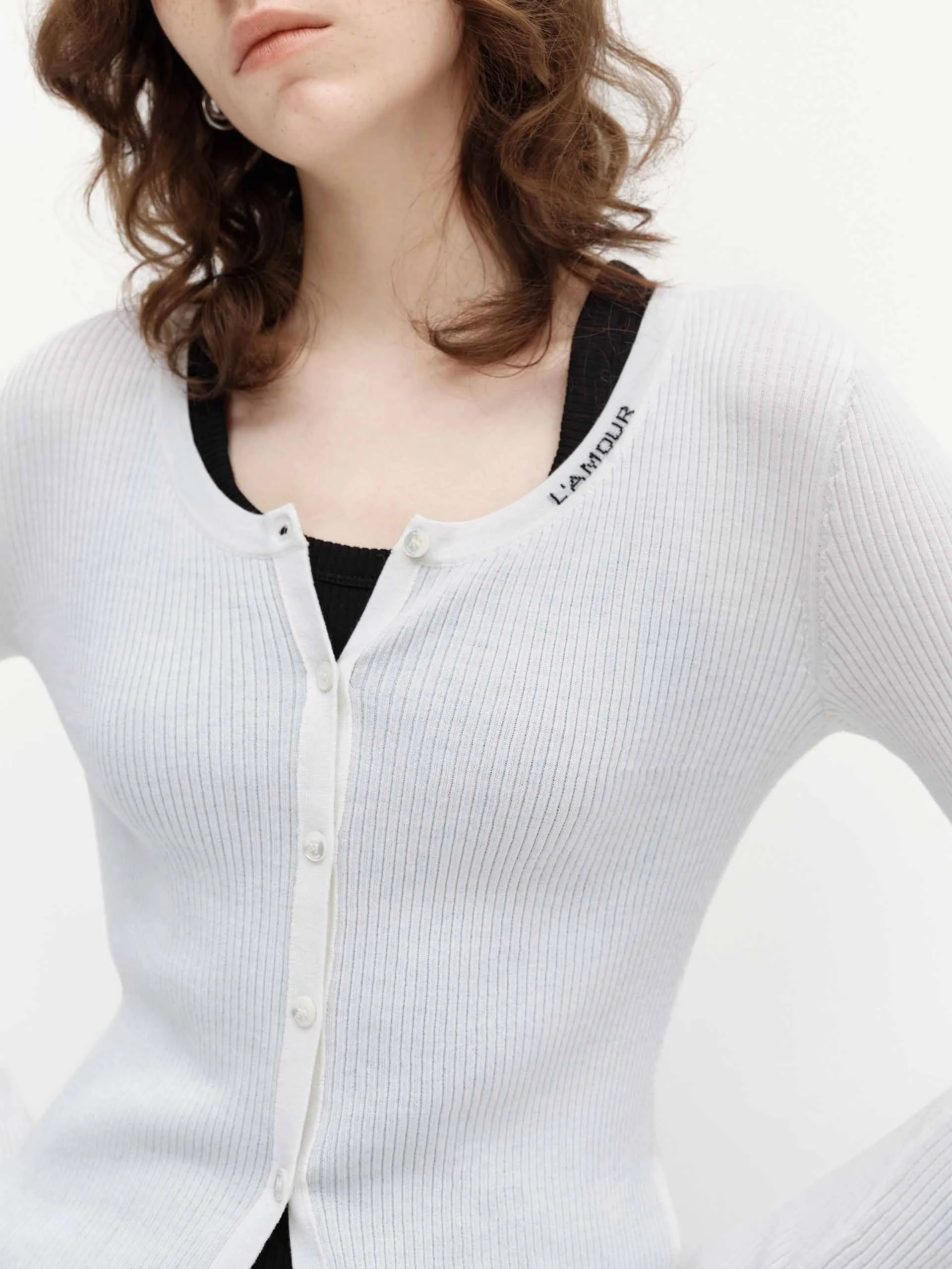 Letter Collar Wool Cardigan