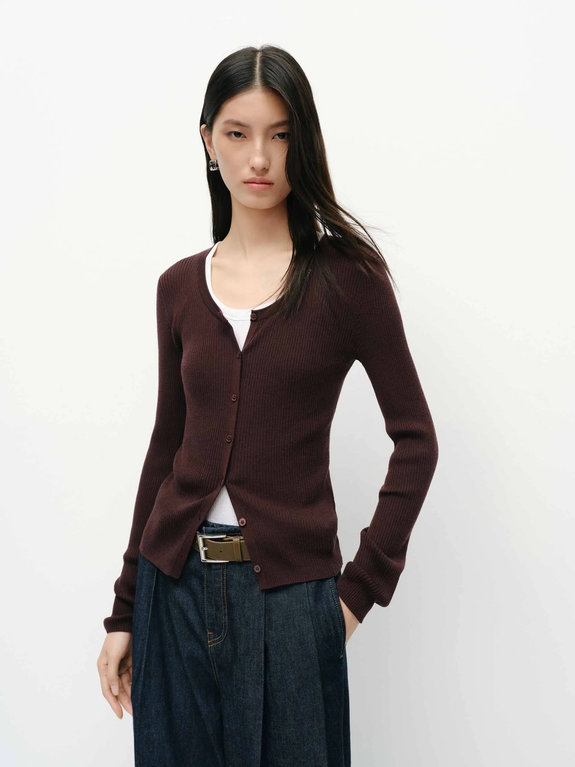 Letter Collar Wool Cardigan