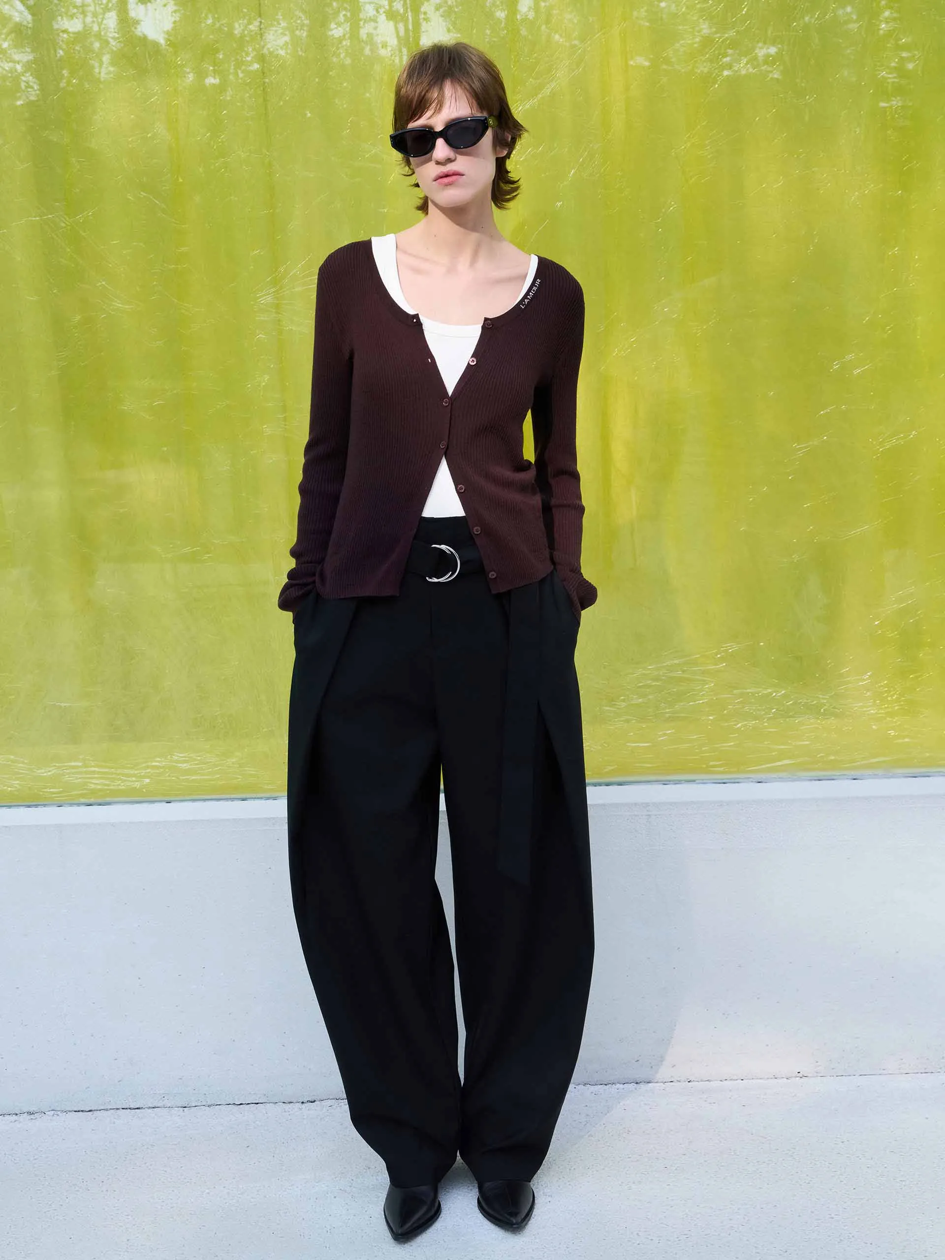 Letter Collar Wool Cardigan