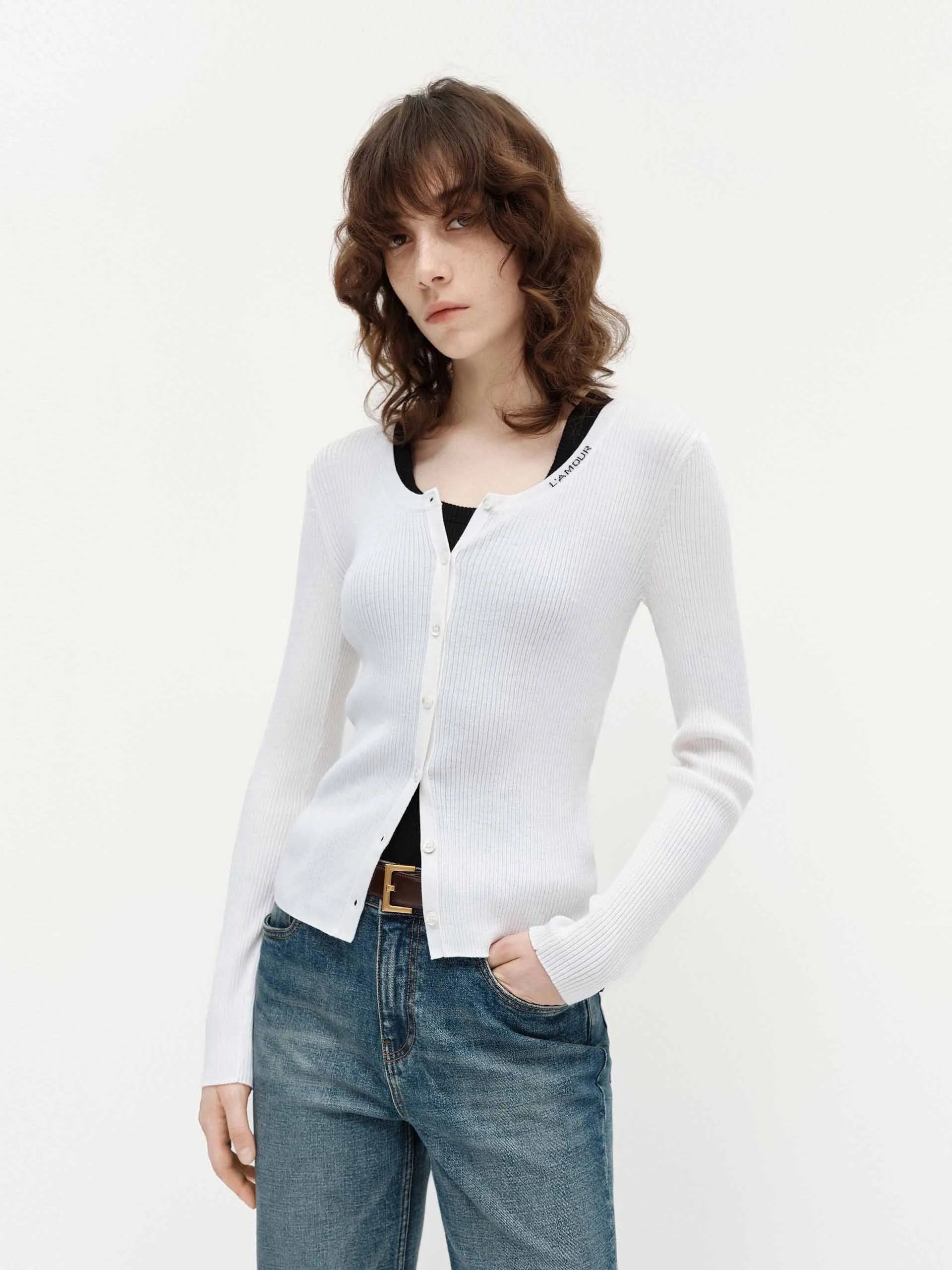 Letter Collar Wool Cardigan
