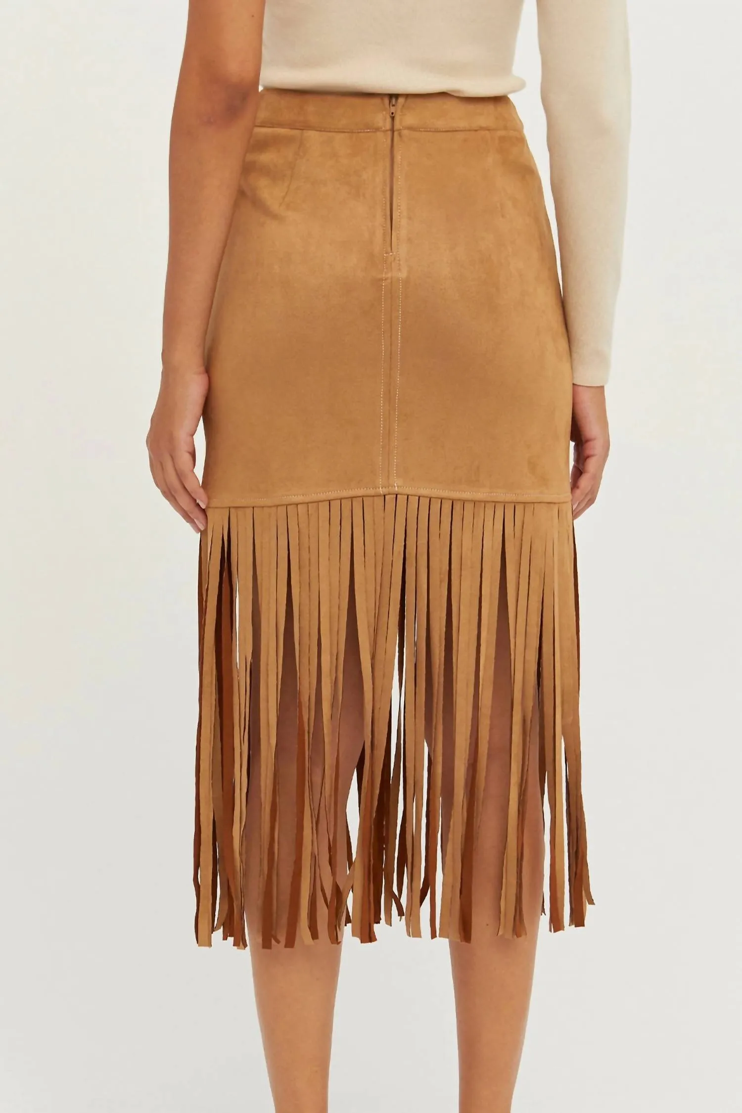 Letty Vegan Suede Fringe Skirt In Brown